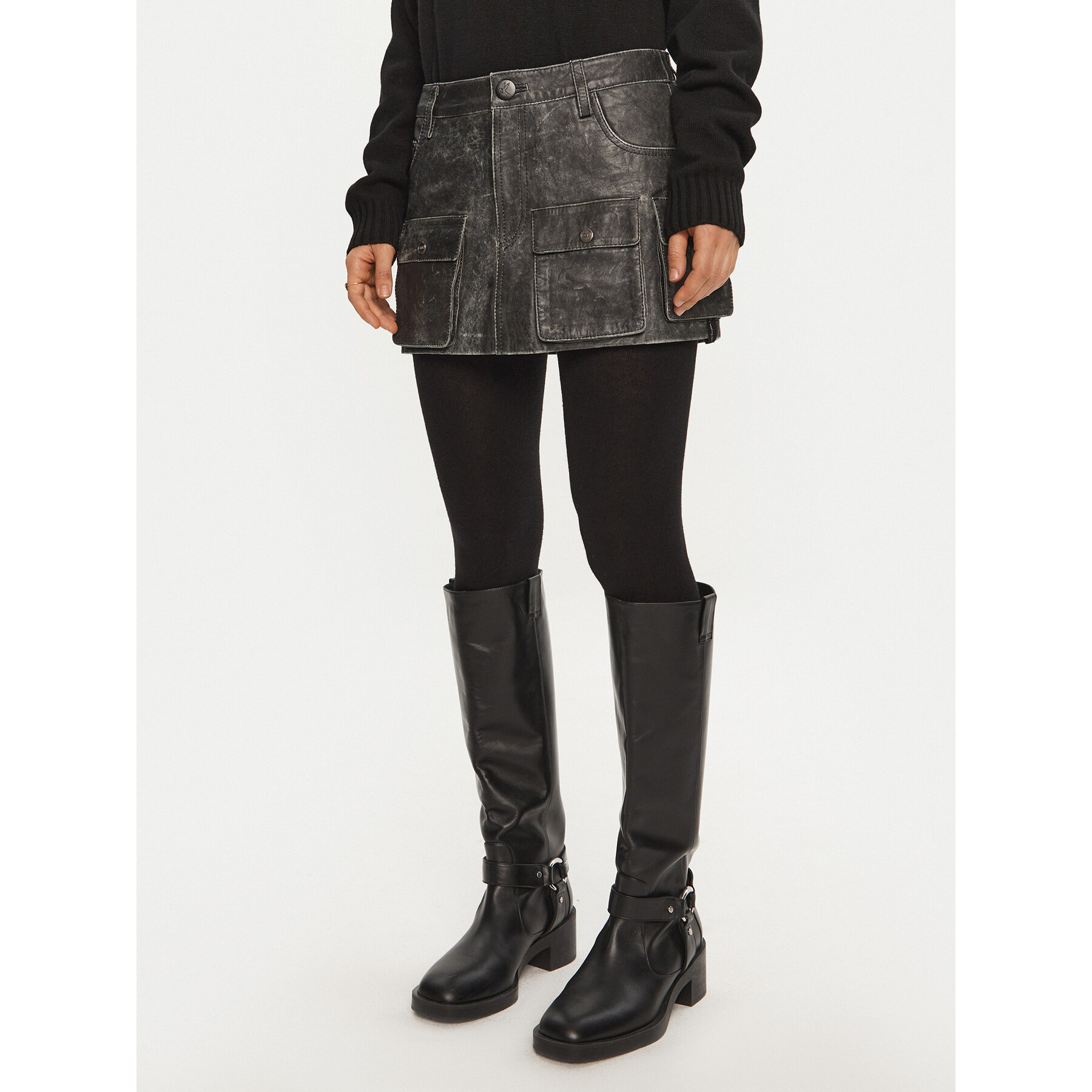 One Teaspoon Spódnica skórzana 26597 Szary Regular Fit