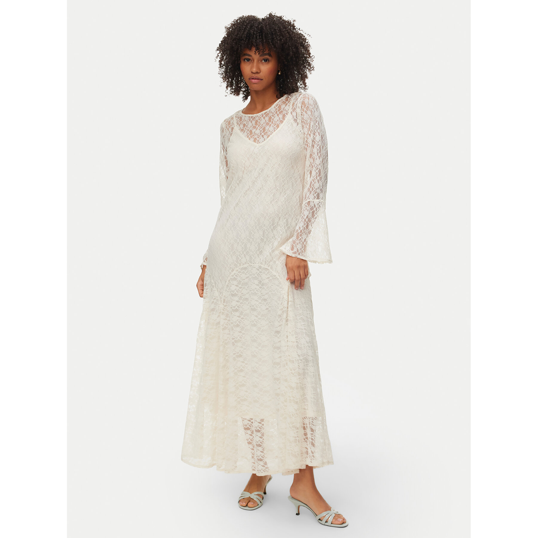 Vero Moda Sukienka letnia Loulou 10346192 Kremowy Loose Fit