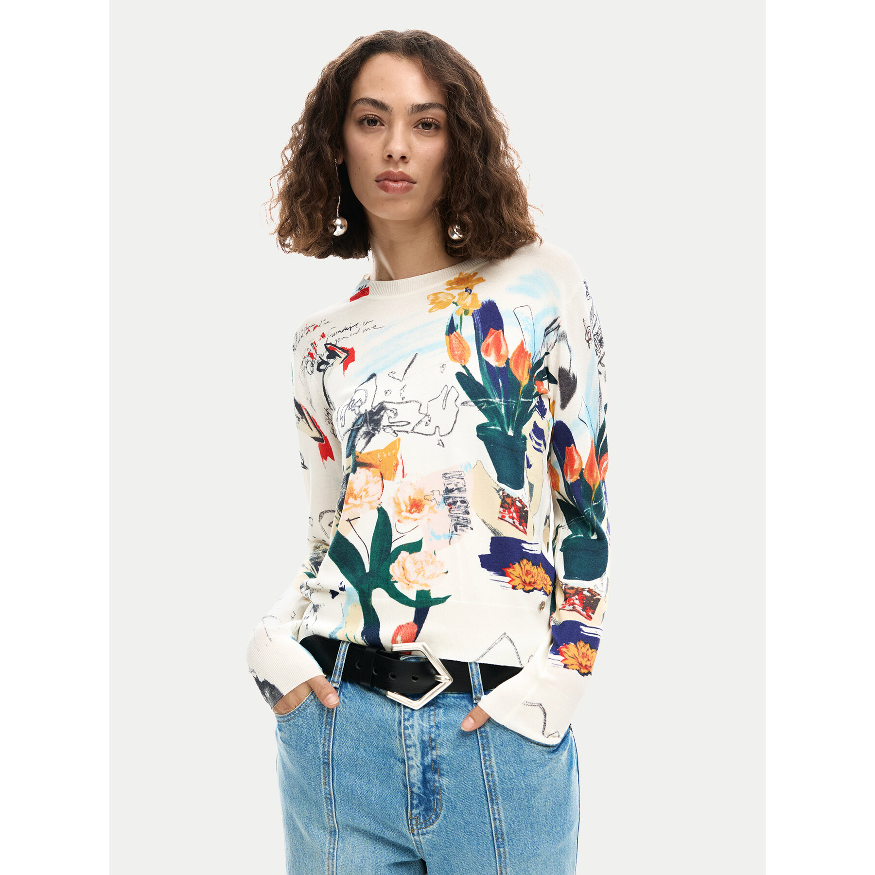 Desigual Sweter Nantes Lacroix 26SWJF35 Écru Regular Fit