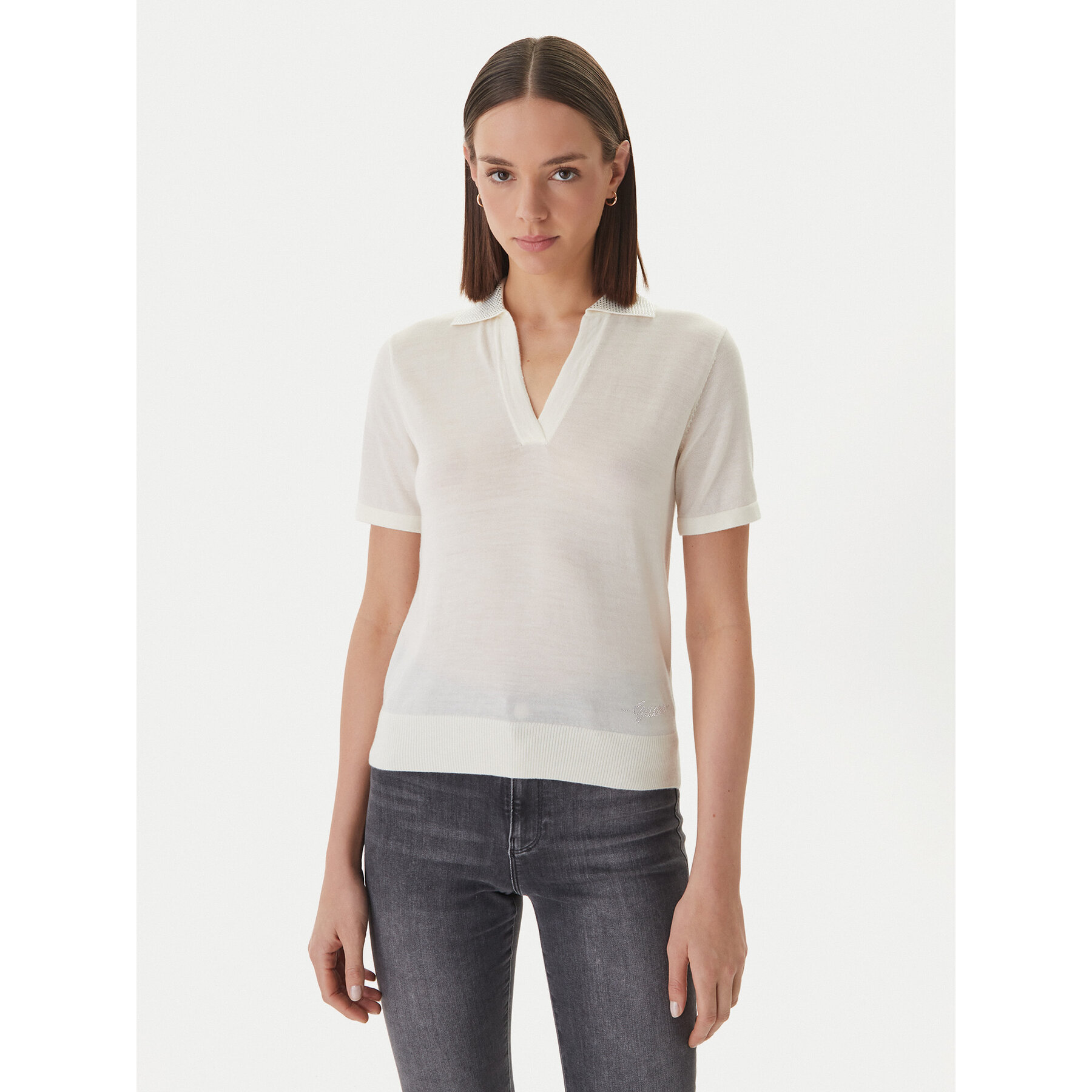 Guess Polo W6GR03 Z0583 Kremowy Regular Fit