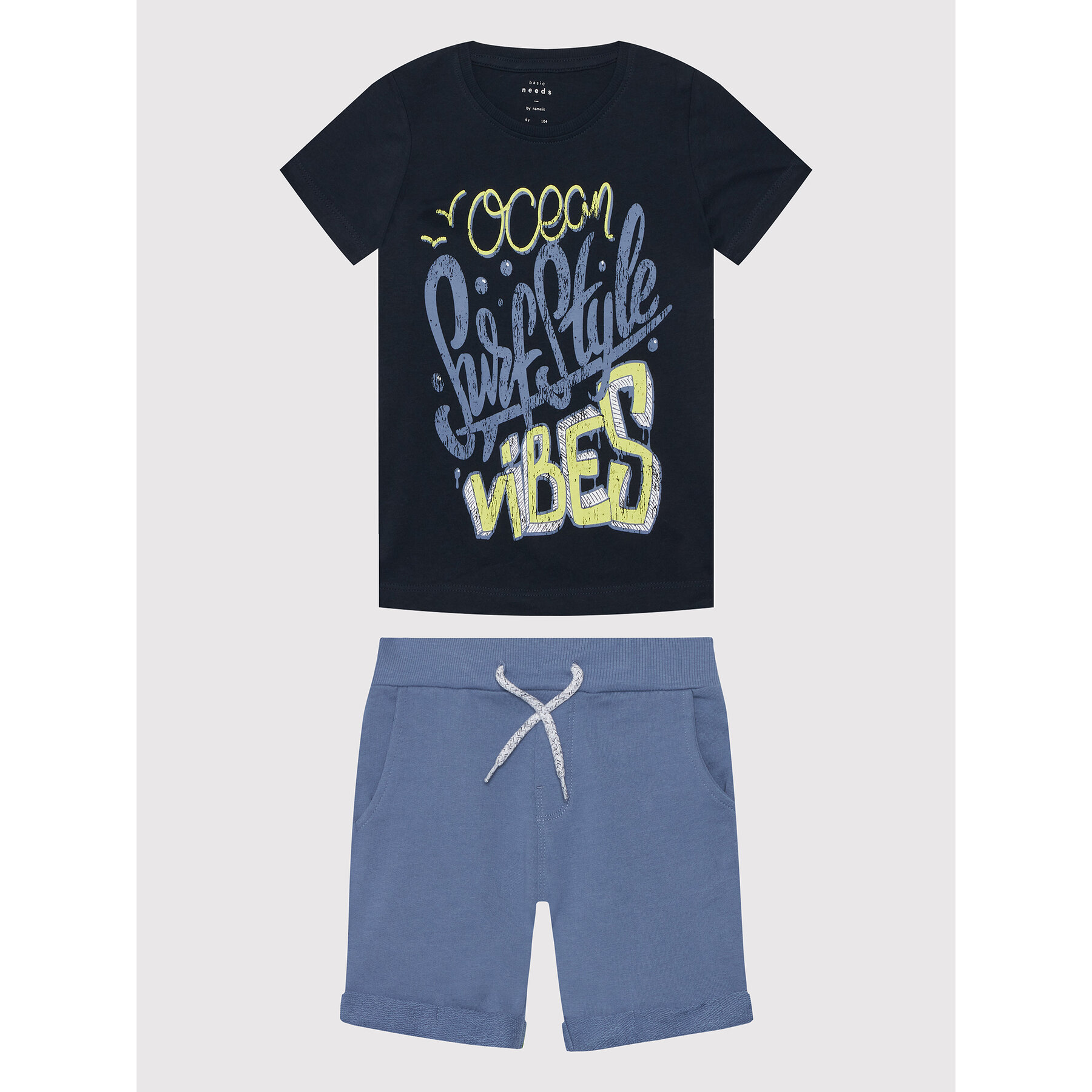 NAME IT Komplet t-shirt i szorty sportowe 13200344 Granatowy Regular Fit