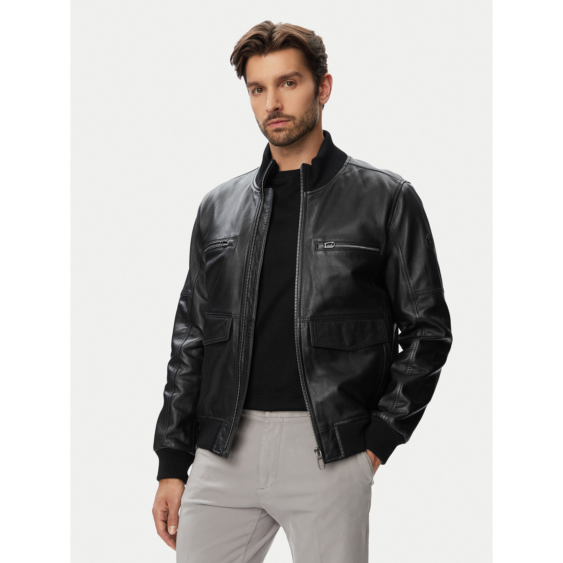 JOOP! Kurtka skórzana Clouson 80100851 Czarny Regular Fit