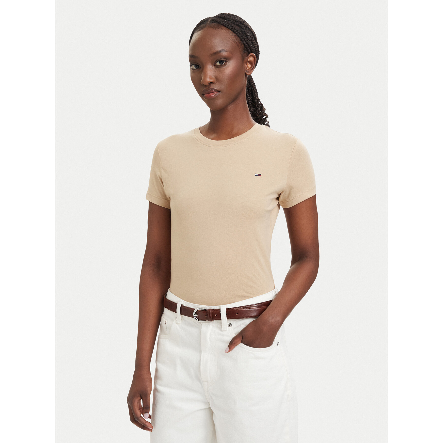 Tommy Jeans T-Shirt DW0DW20459 Beżowy jasny Slim Fit