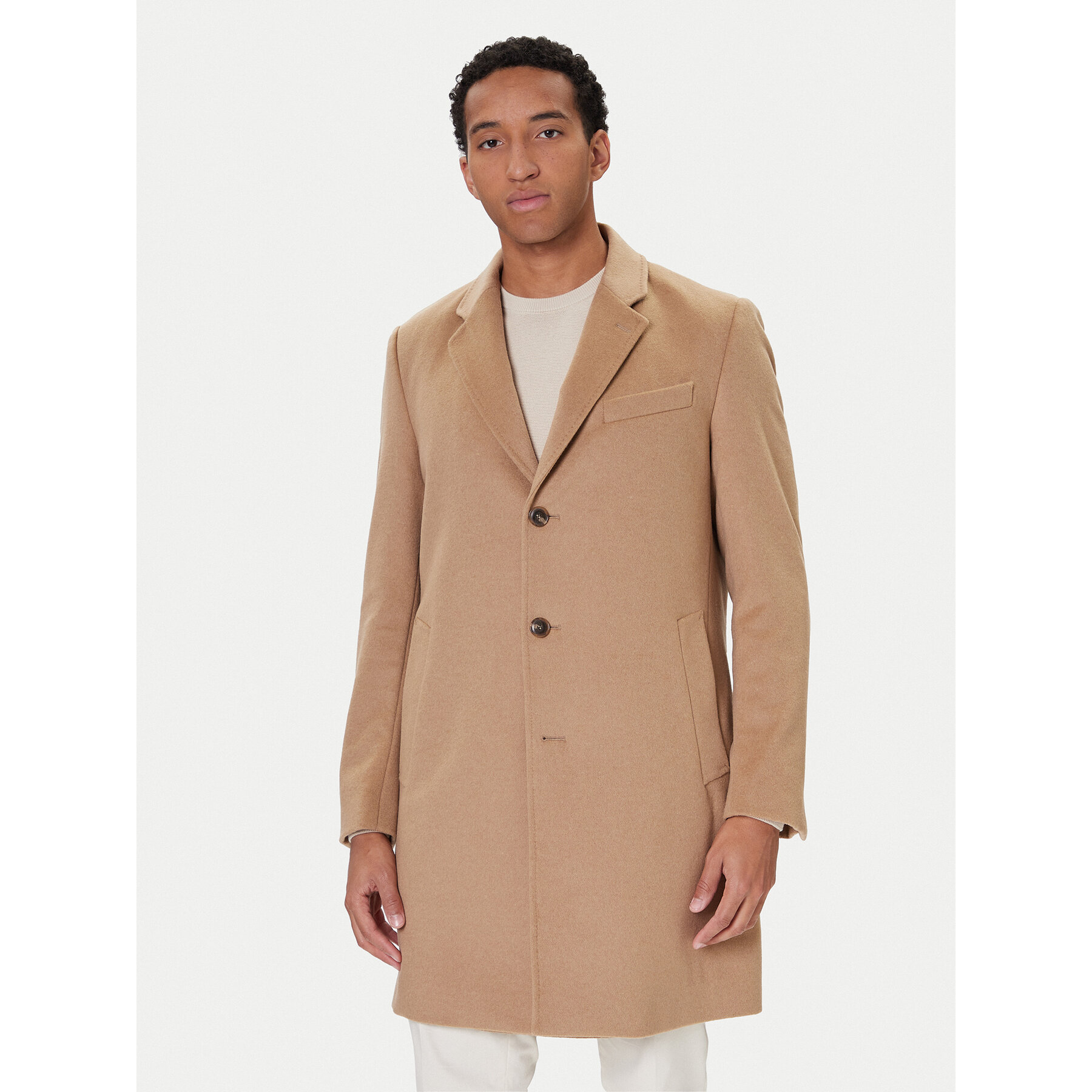 BOSS Płaszcz wełniany Hyde 50549187 Beżowy Slim Fit