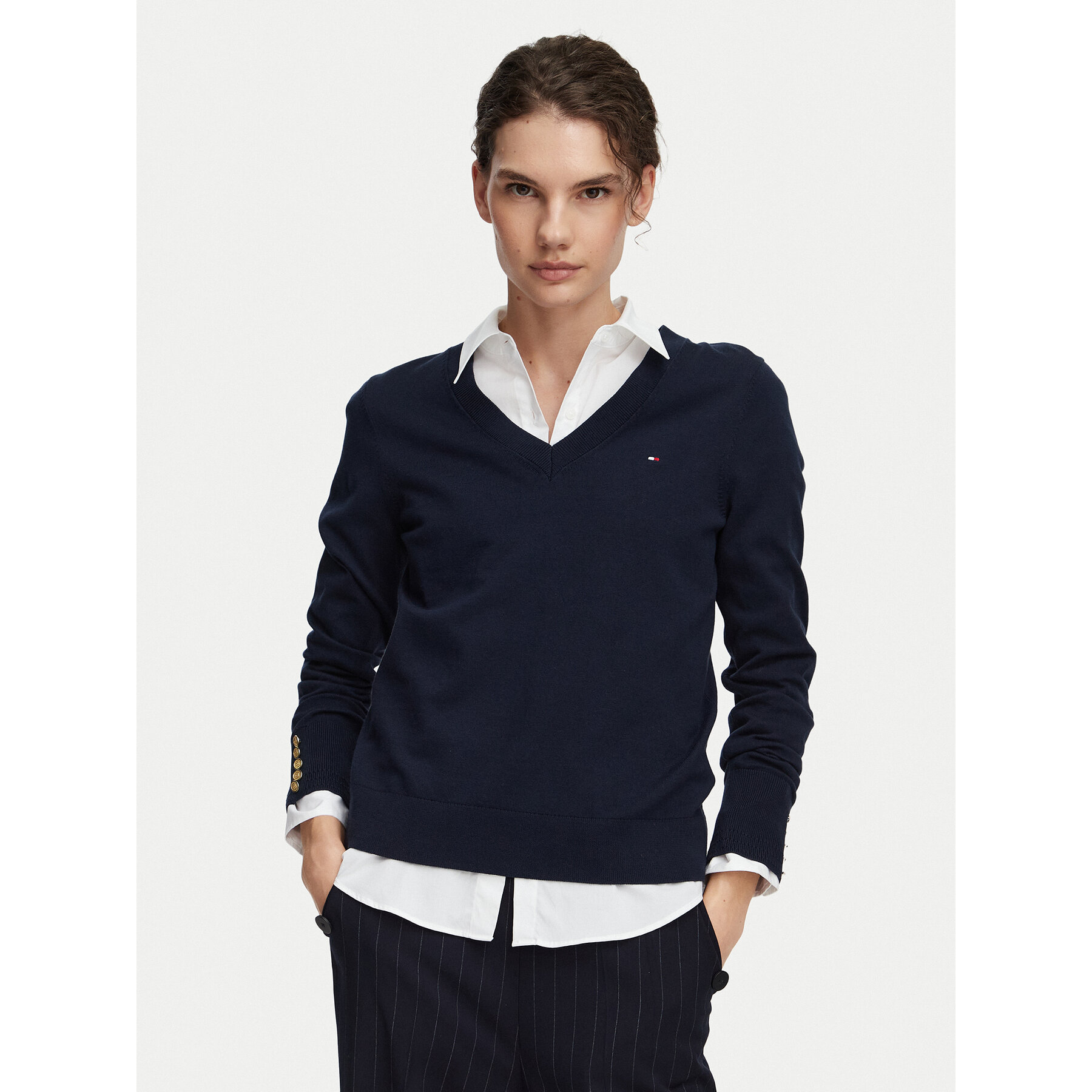 Tommy Hilfiger Sweter Jersy Wine WW0WW40098 Granatowy Regular Fit