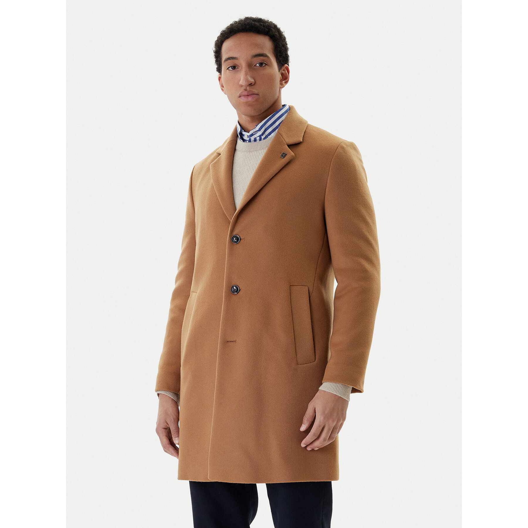 Tommy Hilfiger Płaszcz wełniany MW0MW40768 Brązowy Regular Fit