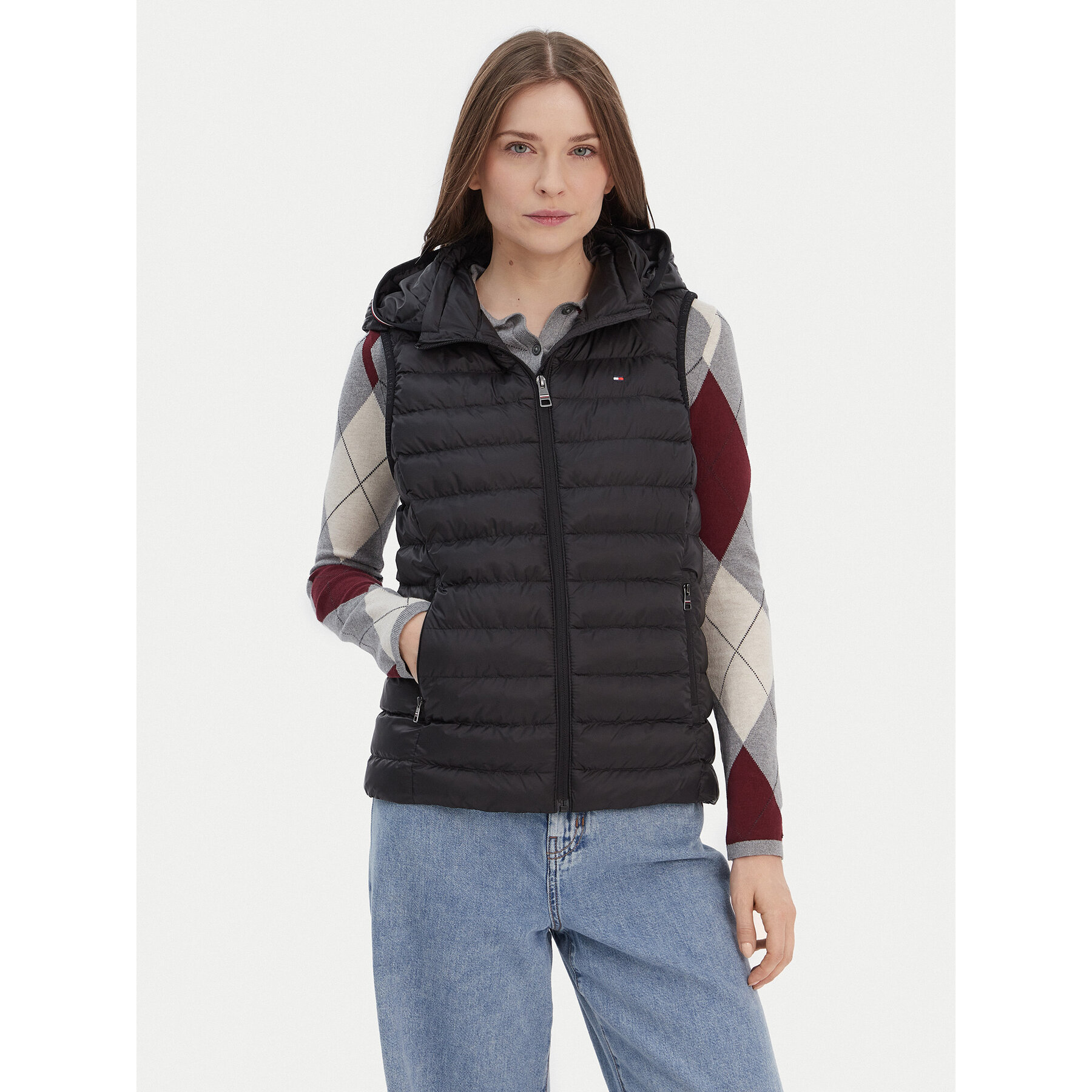Tommy Hilfiger Bezrękawnik Global Stripe WW0WW42051 Czarny Regular Fit