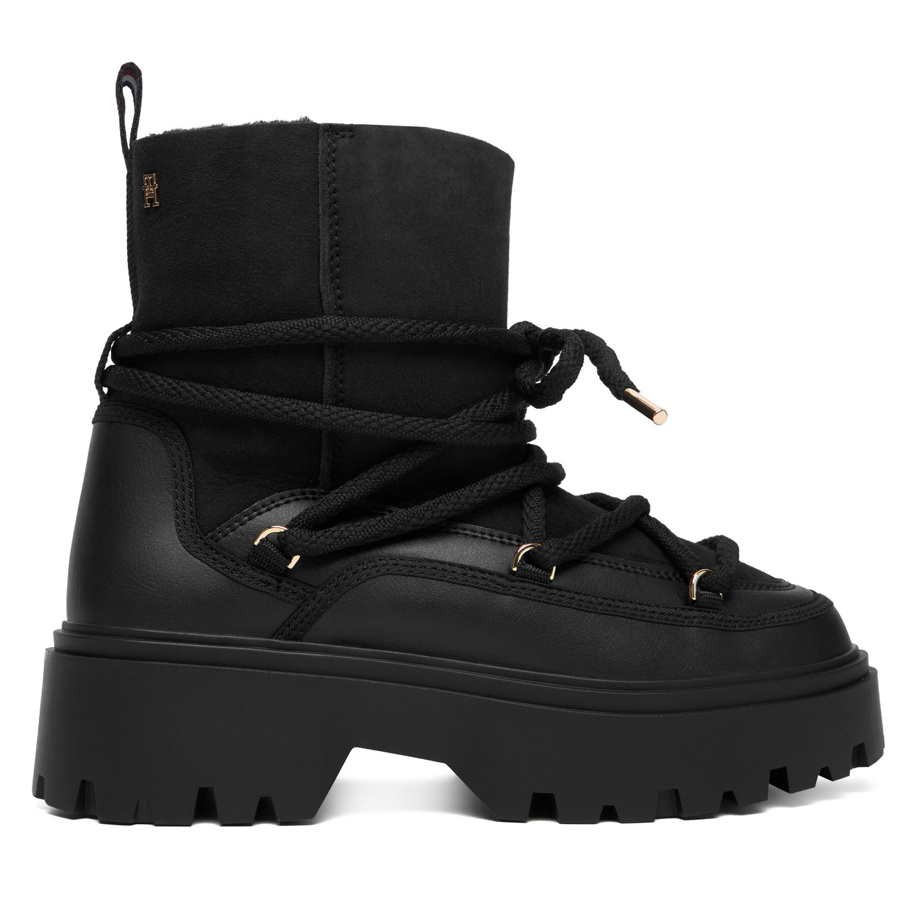 Tommy Hilfiger Śniegowce Real Shearling Laceup Snowboot FW0FW08996 Czarny