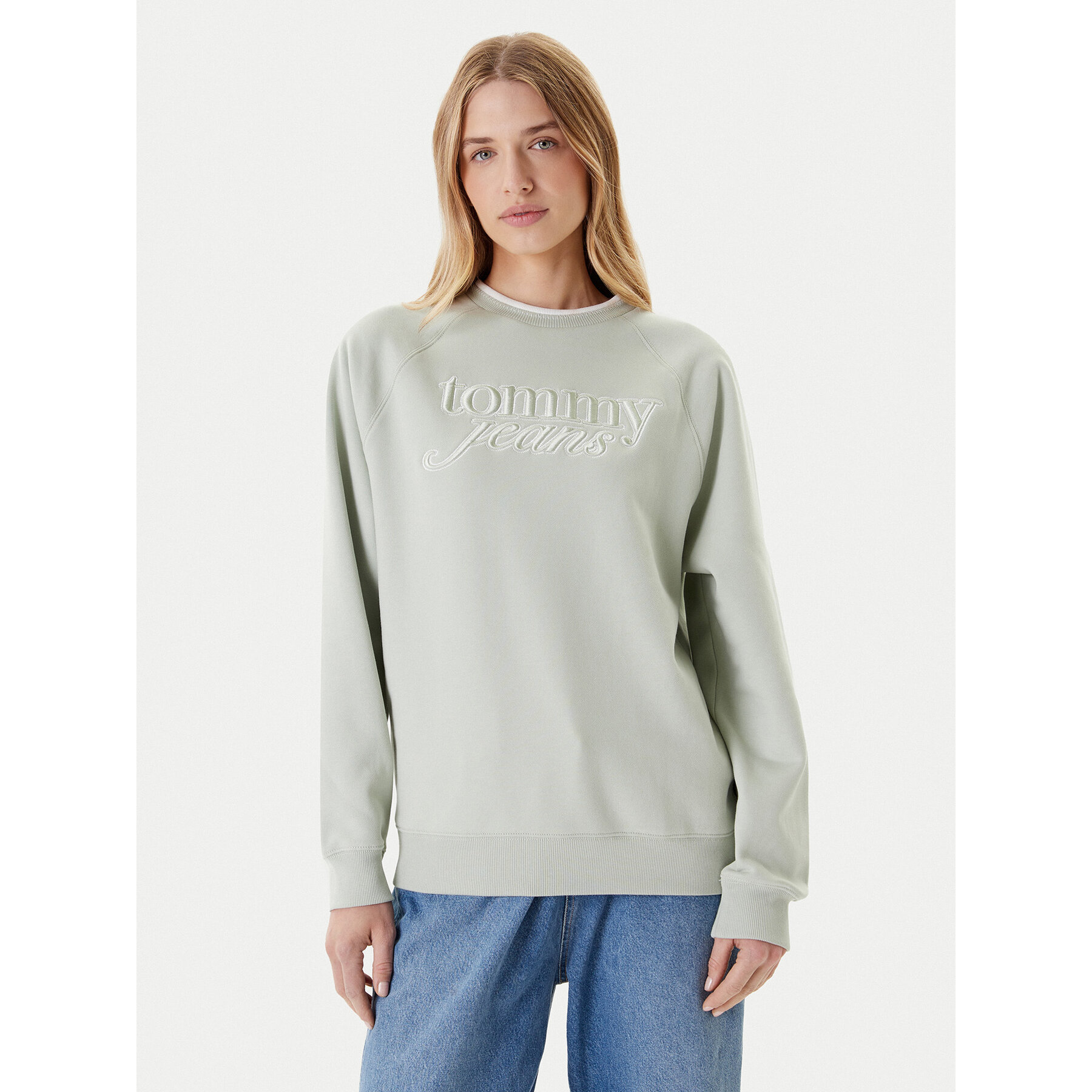 Tommy Jeans Bluza Script DW0DW21196 Zielony Regular Fit
