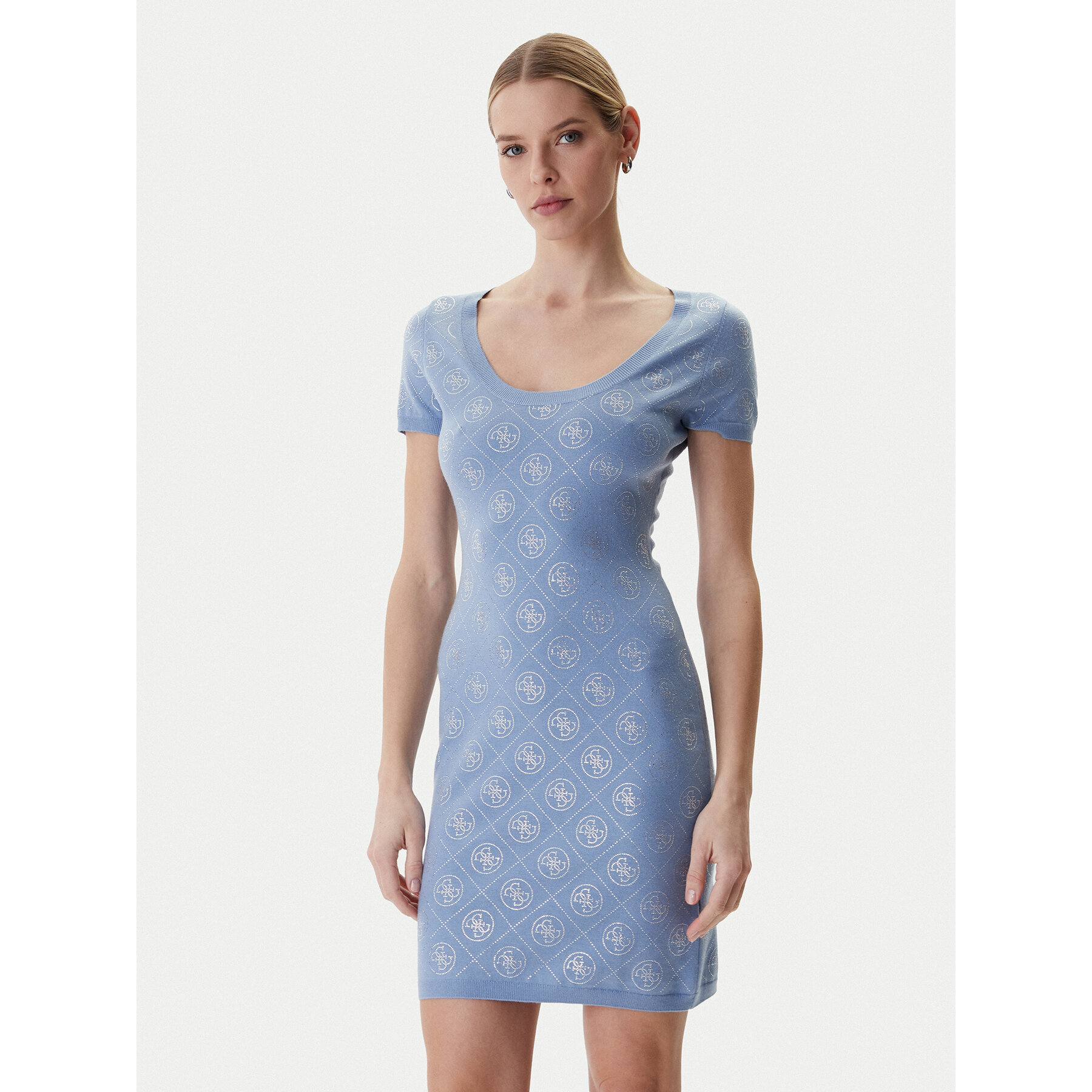 Guess Sukienka dzianinowa W6RK92 Z3JD2 Błękitny Regular Fit
