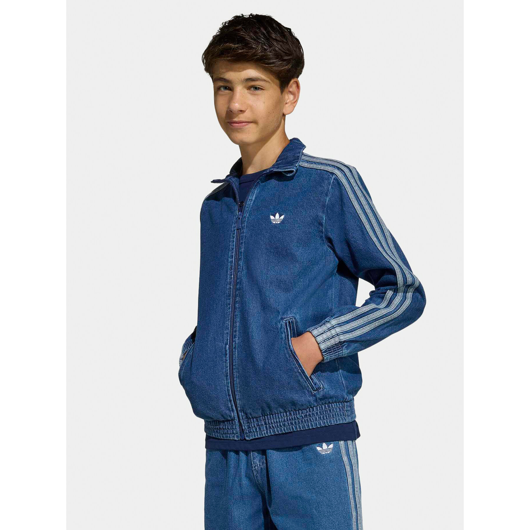 adidas Kurtka jeansowa Firebird KE2849 Niebieski Loose Fit
