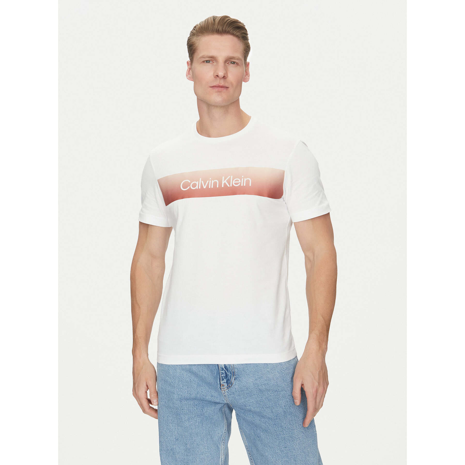Calvin Klein T-Shirt Linear Ombre K10K114163 Biały Regular Fit