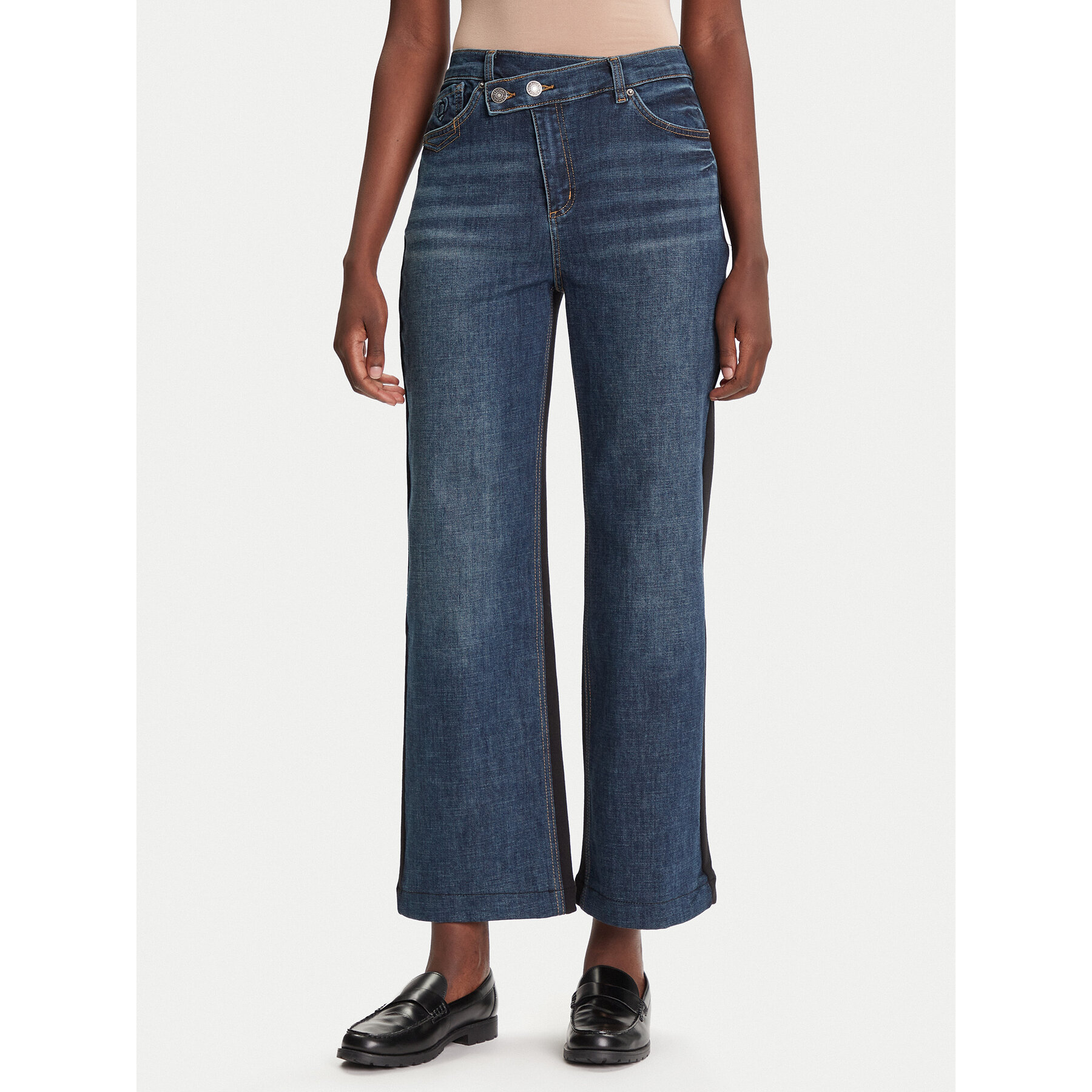 Desigual Jeansy Twist 25WWDD14 Granatowy Wide Leg