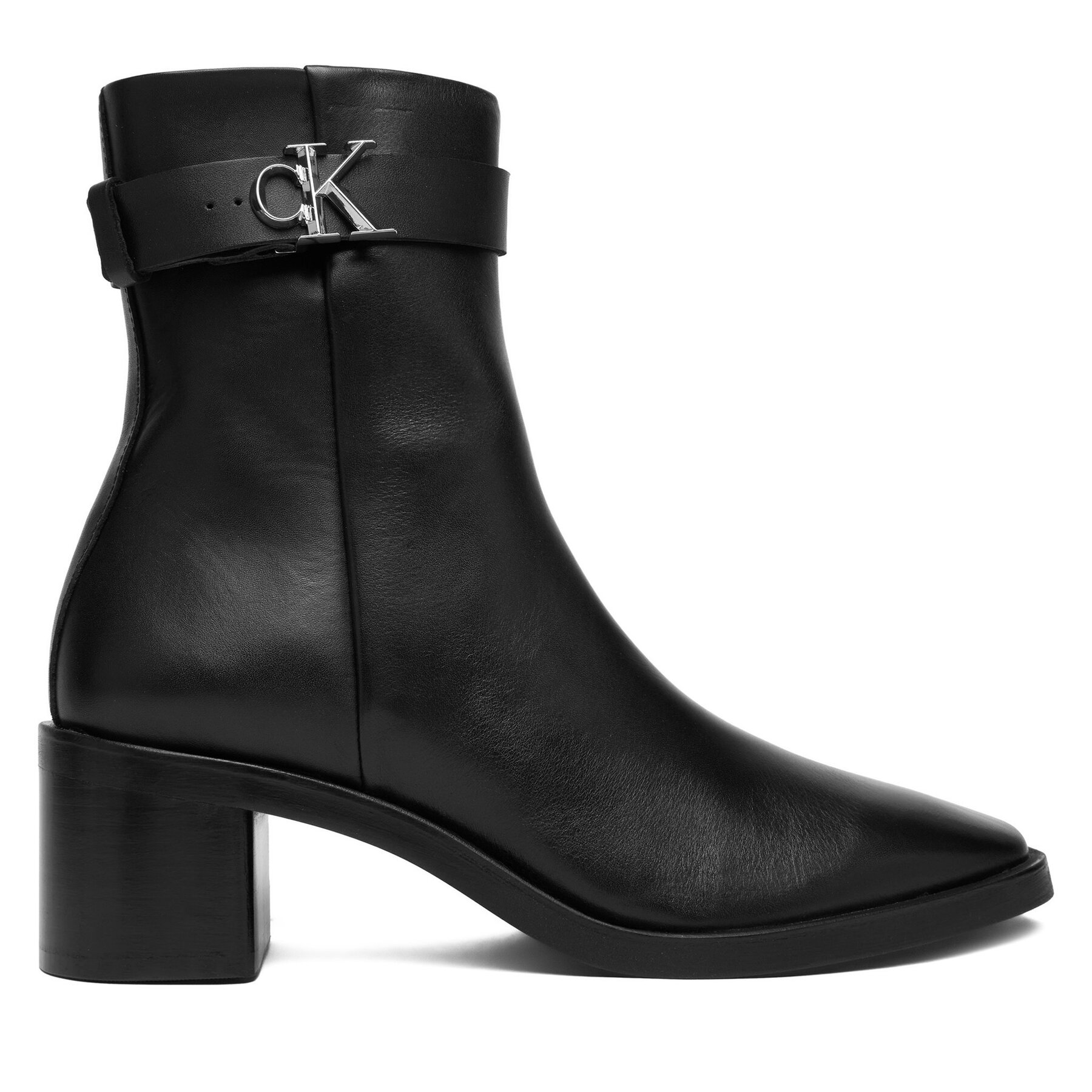 Calvin Klein Botki Block Heel Boot W/ Metal Logo HW0HW02591 Czarny