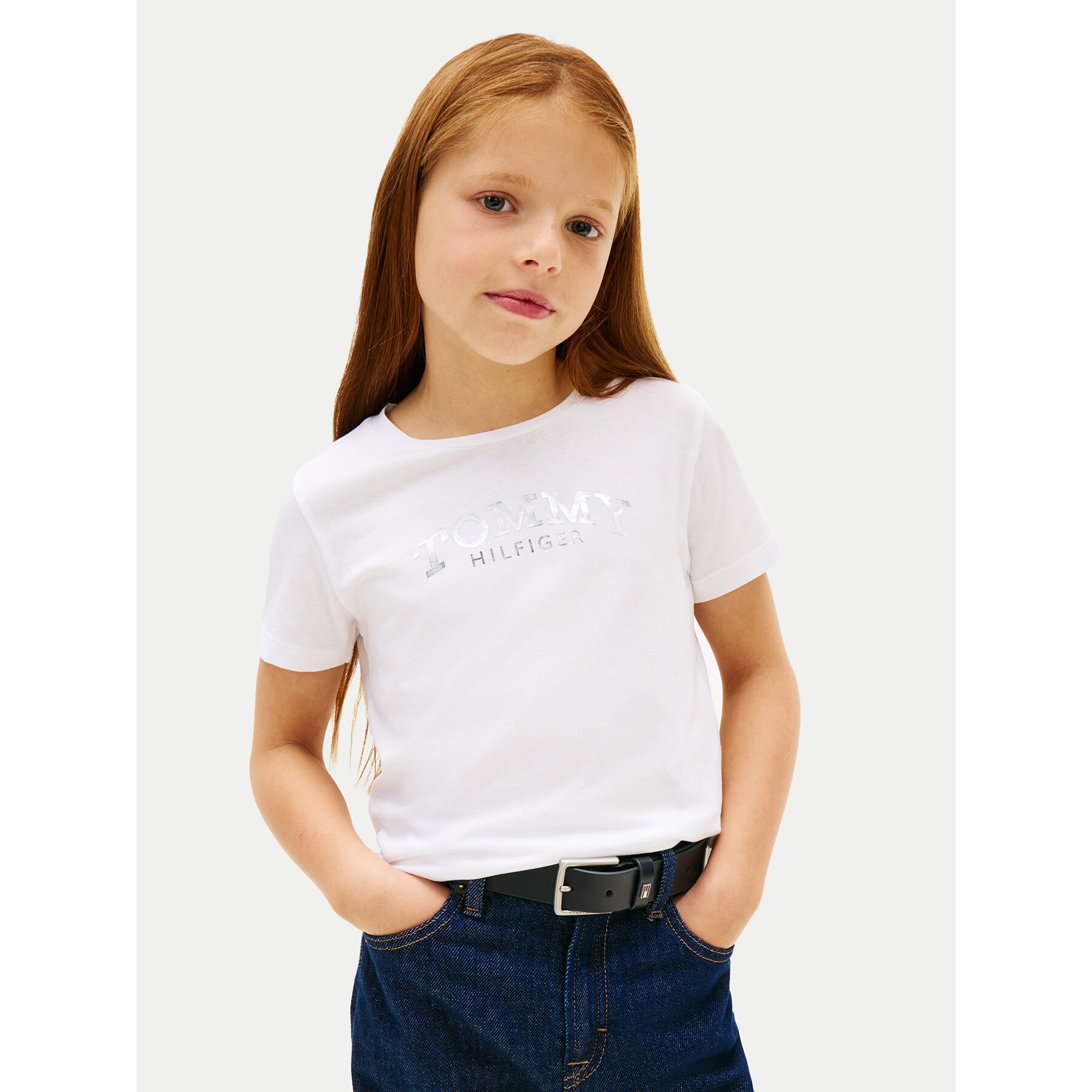 Tommy Hilfiger T-Shirt Foil KG0KG08974 D Biały Regular Fit