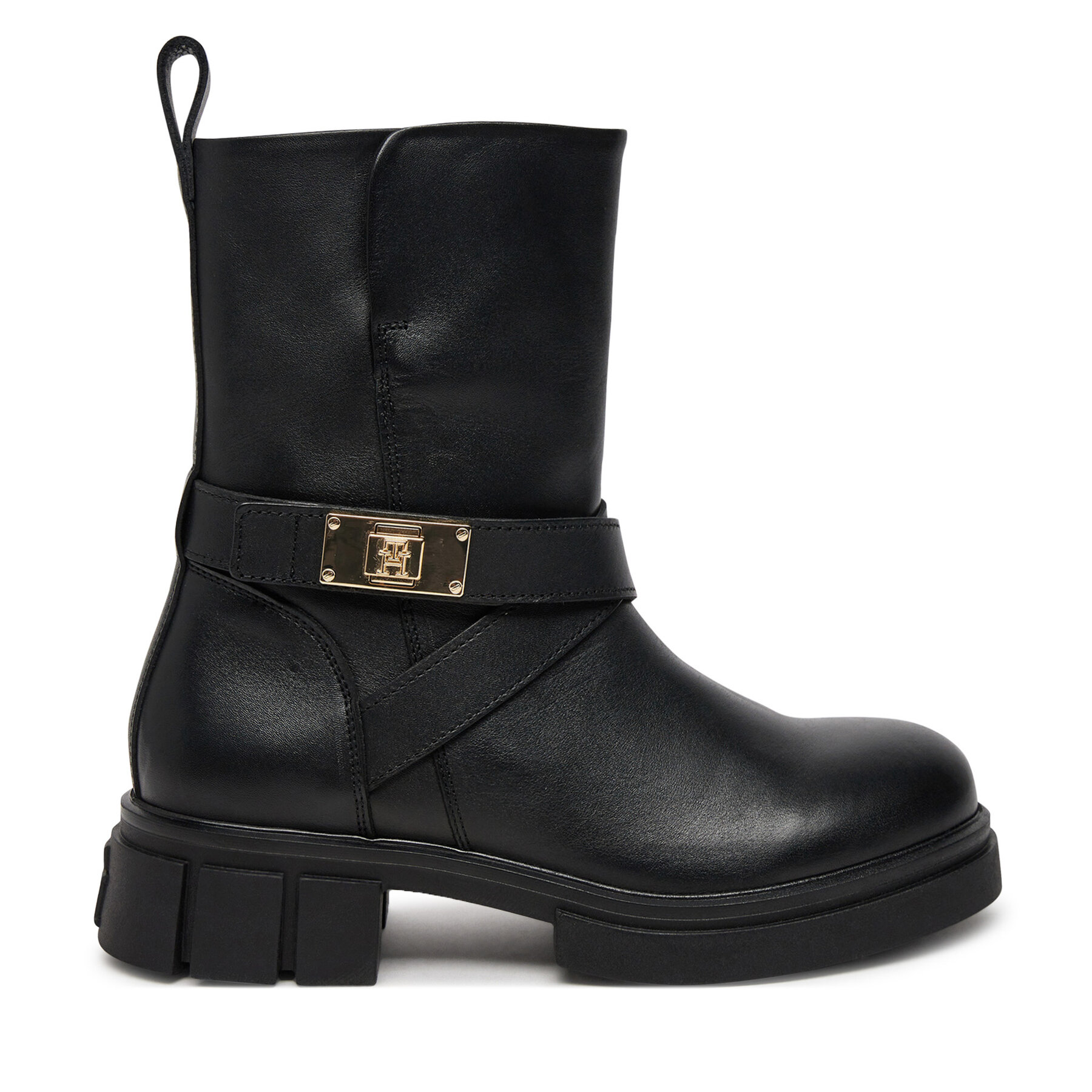 Tommy Hilfiger Botki Biker Leather FW0FW08313 Czarny