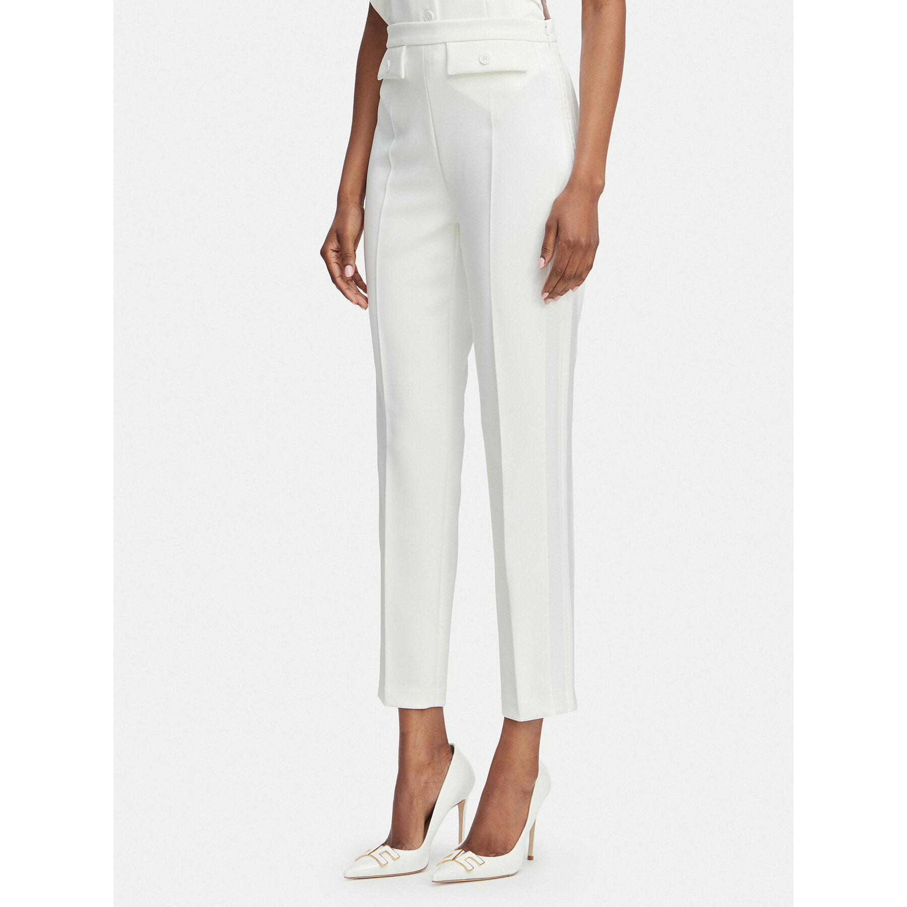Elisabetta Franchi Spodnie materiałowe PA-185-62E2-V270 Kremowy Slim Fit