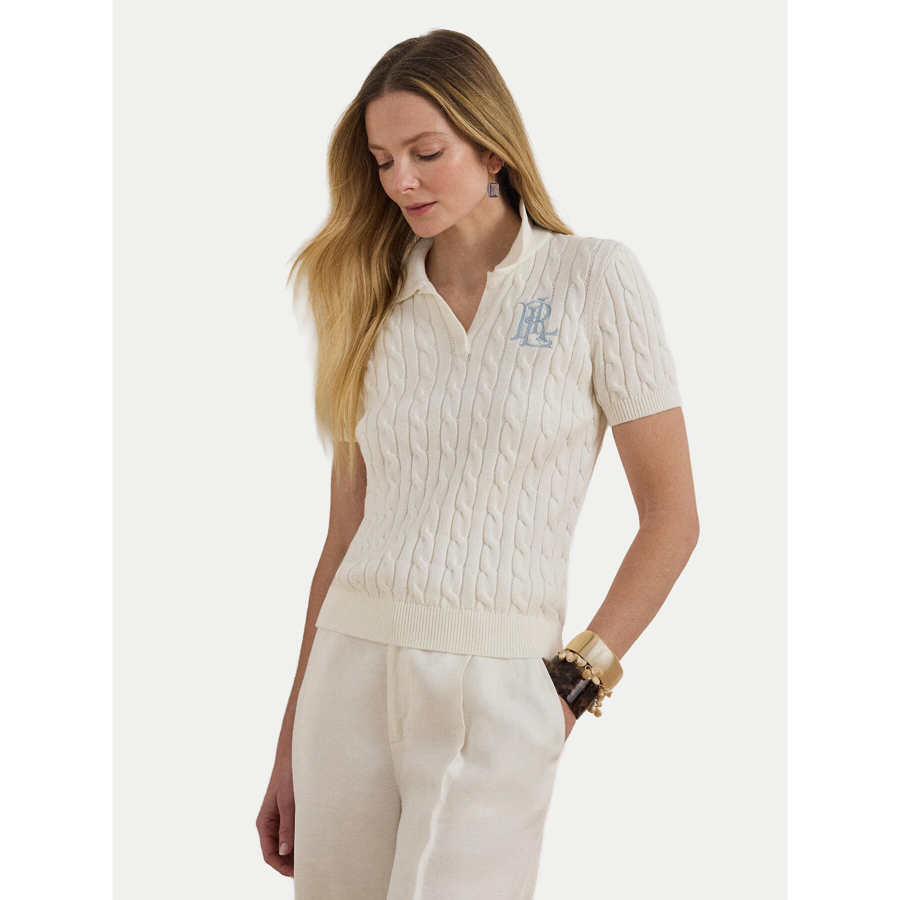 LAUREN RALPH LAUREN Polo 200932224016 Biały Slim Fit