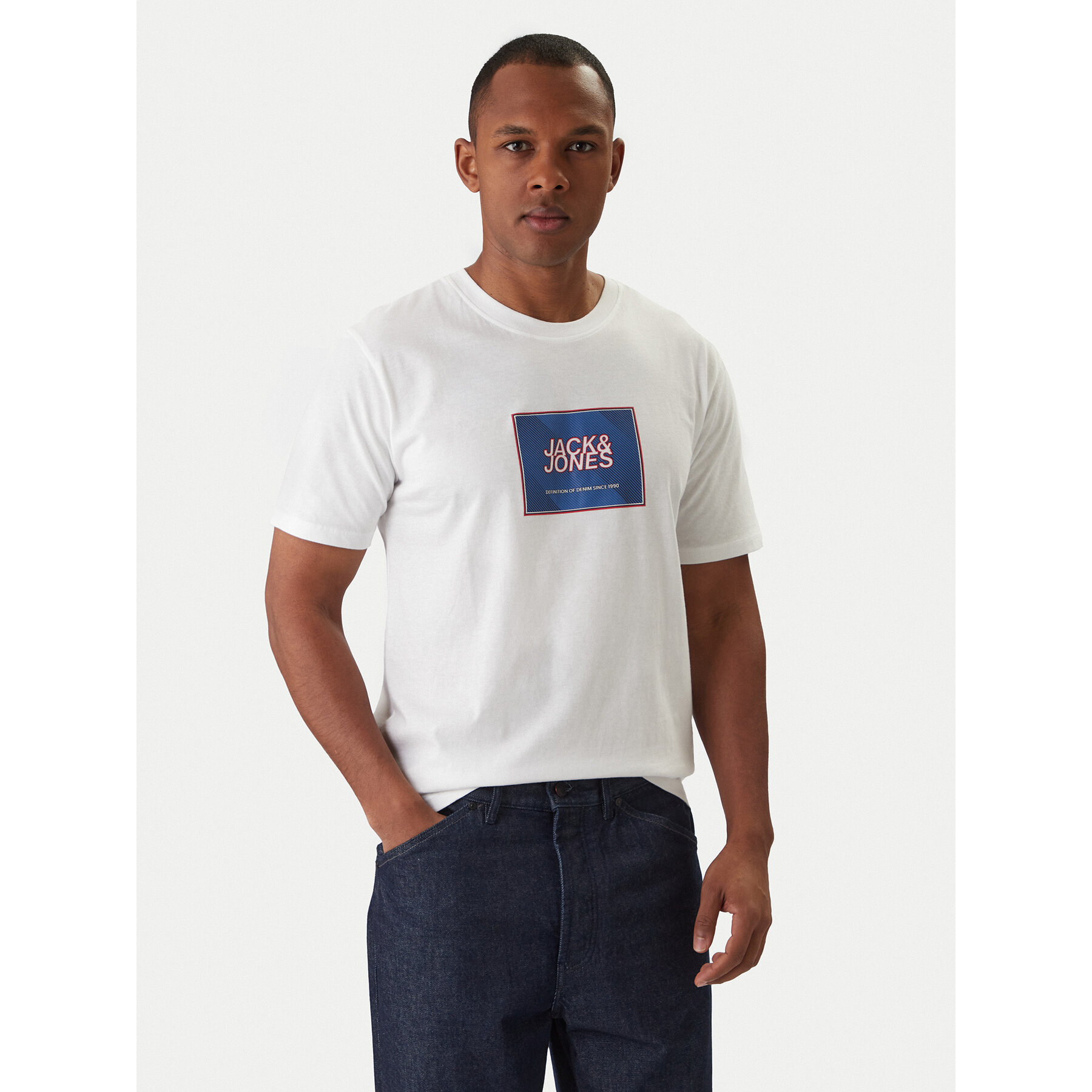 Jack & Jones T-Shirt Jjrain Tee Ss Crew Neck 12288097 Biały Regular Fit
