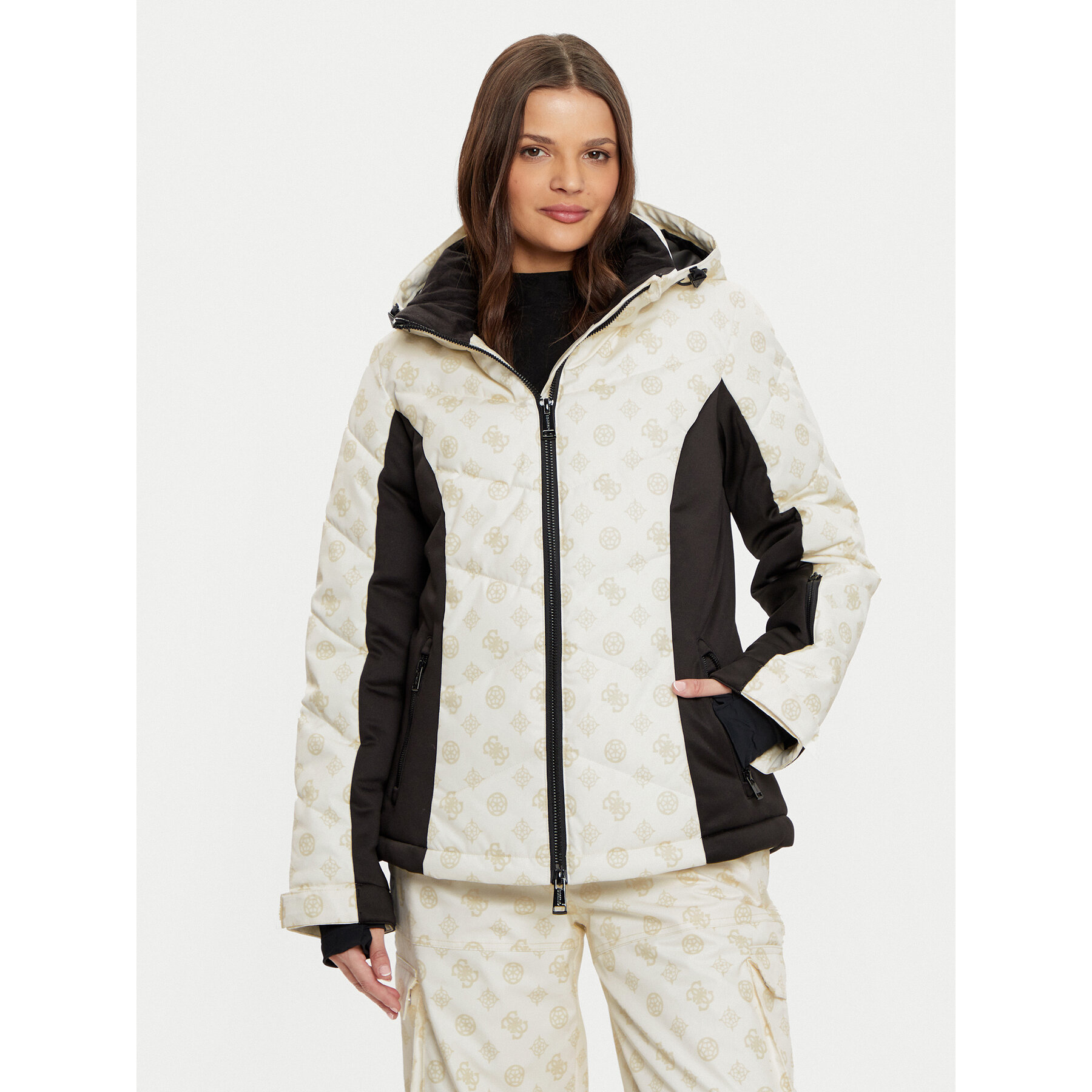 Guess Kurtka narciarska W4PL3N WH0K0 Kremowy Regular Fit