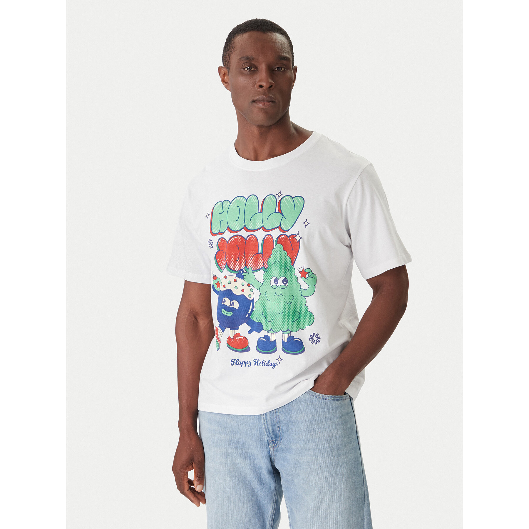 Jack & Jones T-Shirt Holiday Cartoon 12287550 Biały Relaxed Fit