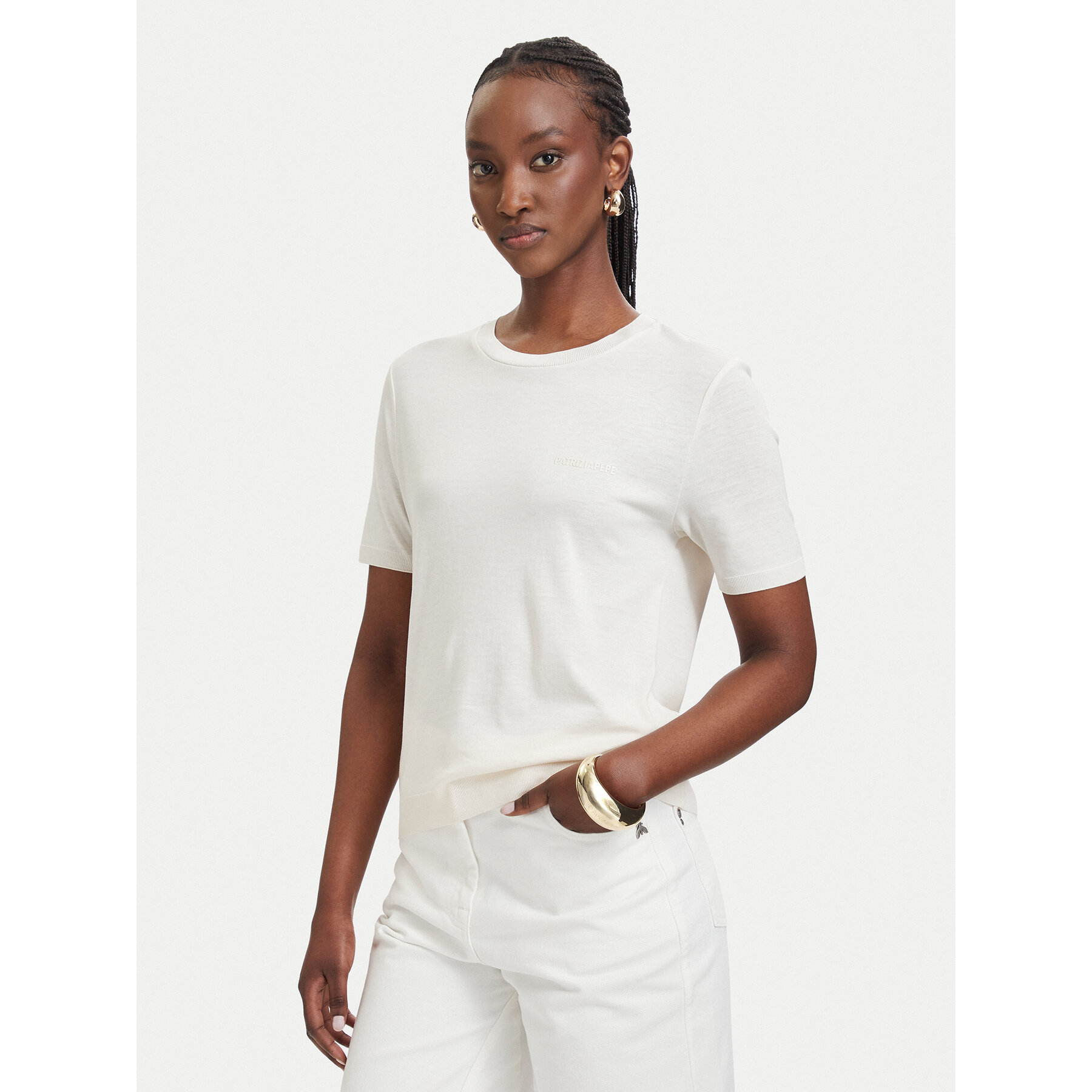 Patrizia Pepe T-Shirt 2M4542/J419-W417 Kremowy Regular Fit