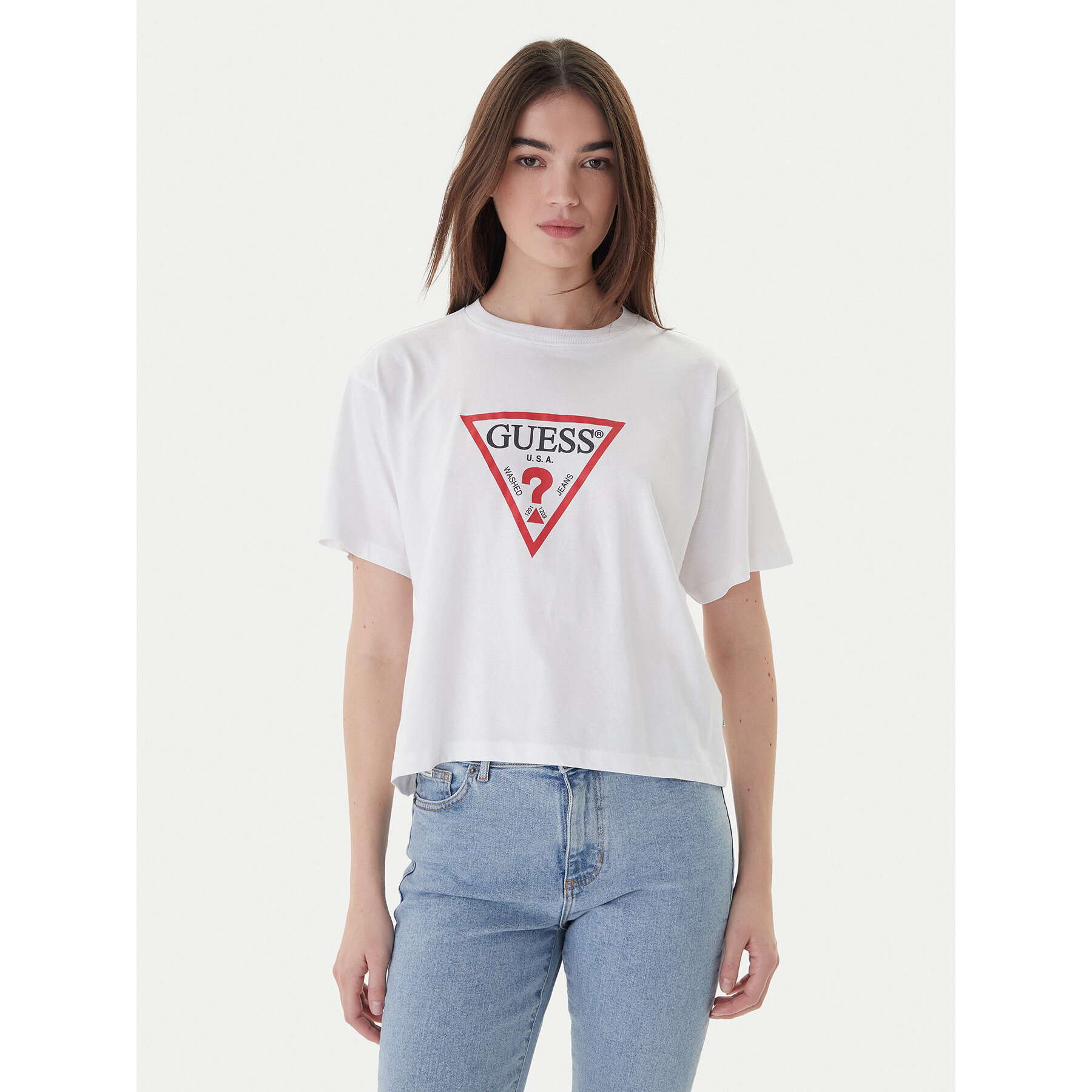 Guess Jeans T-Shirt W4YI73 K8HM0 Biały Boxy Fit