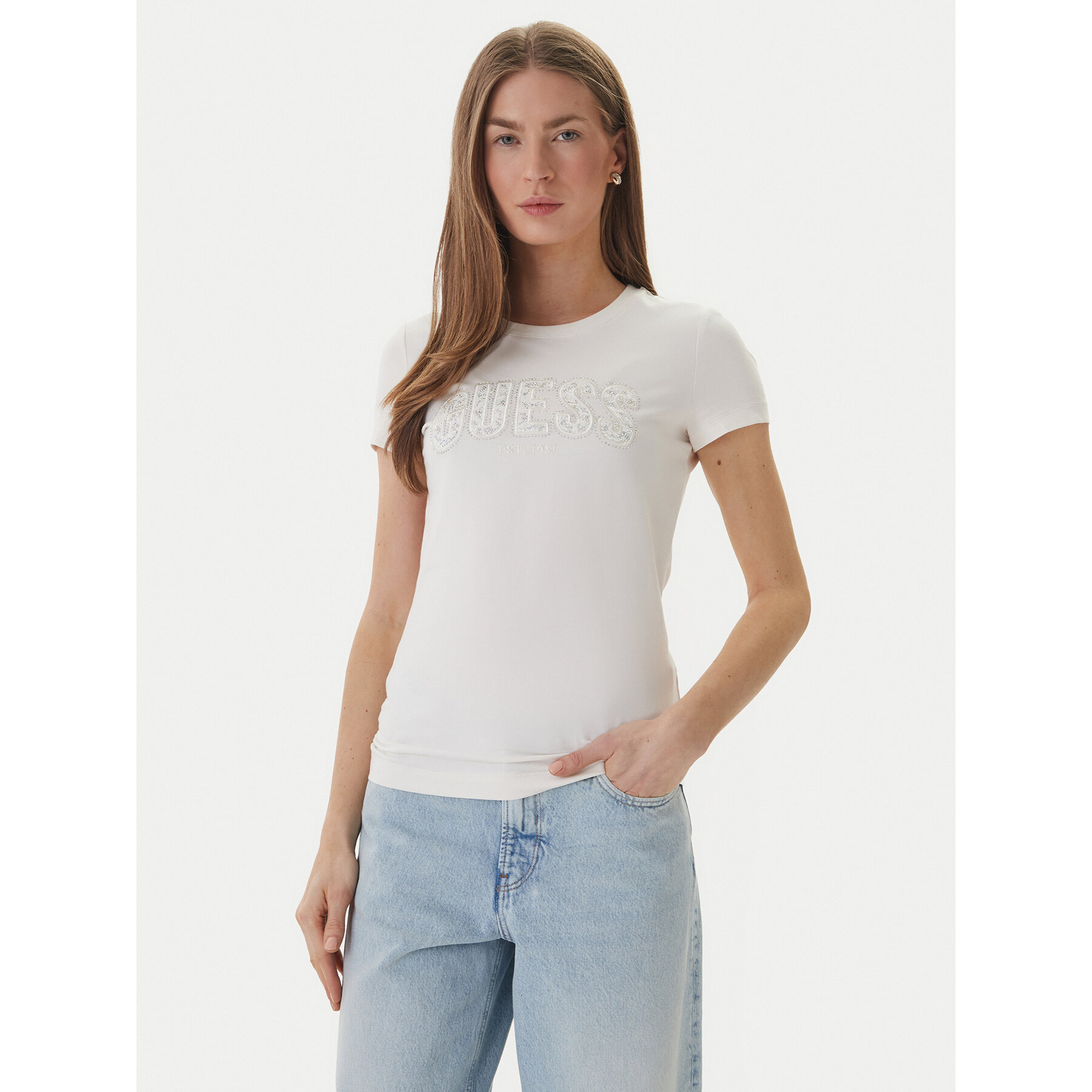 Guess T-Shirt W5GI04 J1314 Biały Slim Fit