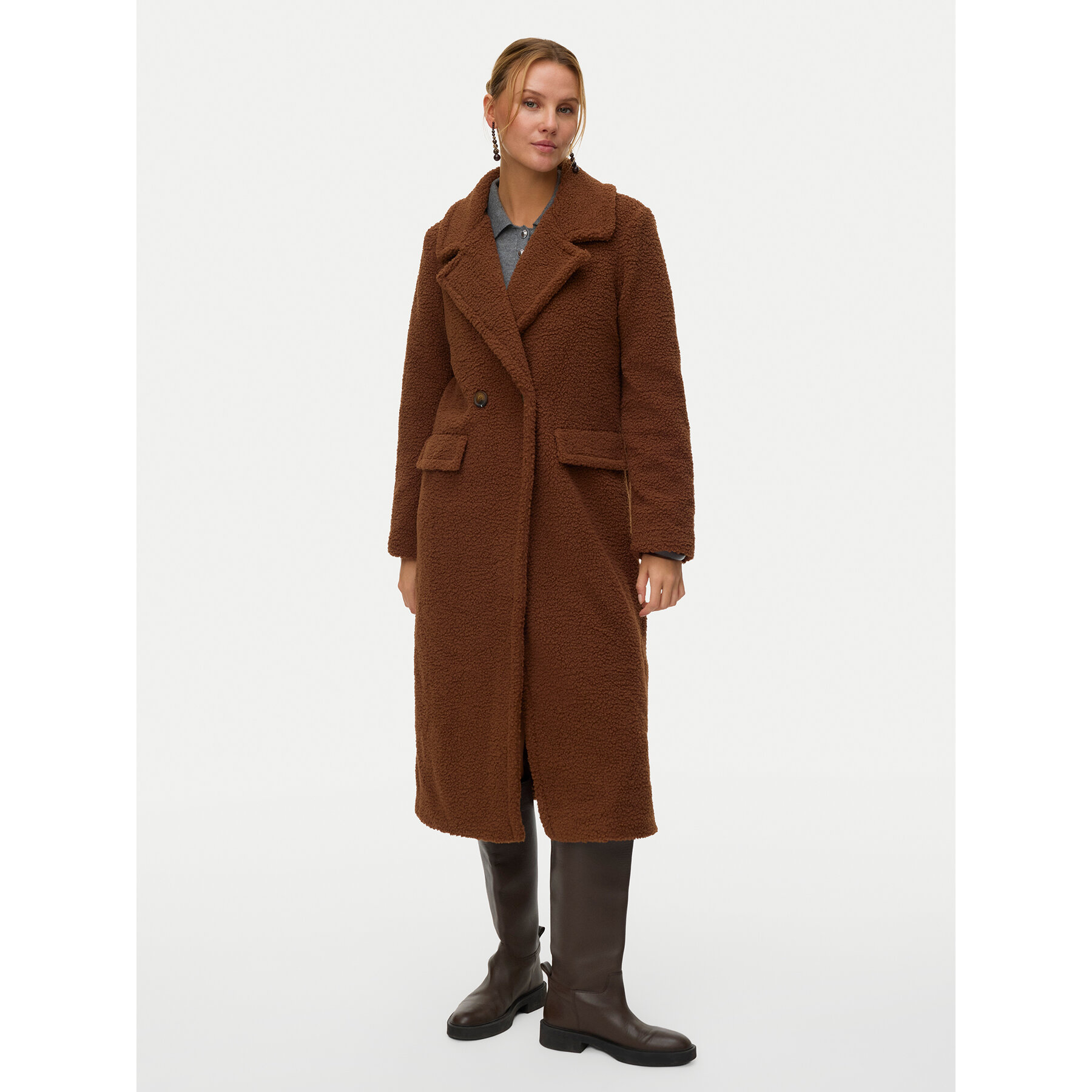 Vero Moda Kożuch Teresa 10333681 Brązowy Regular Fit