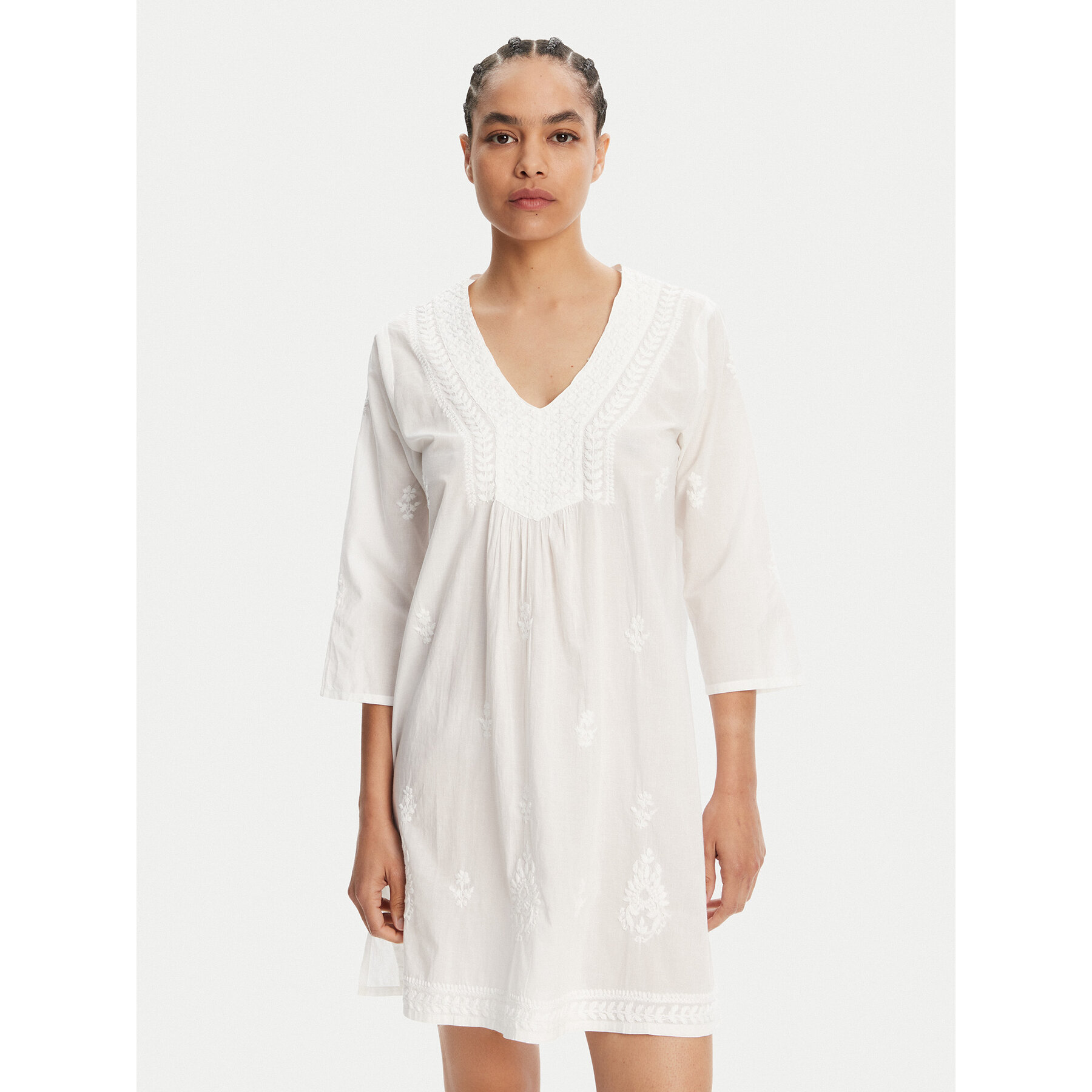 Selmark Sukienka letnia BC198 Biały Relaxed Fit
