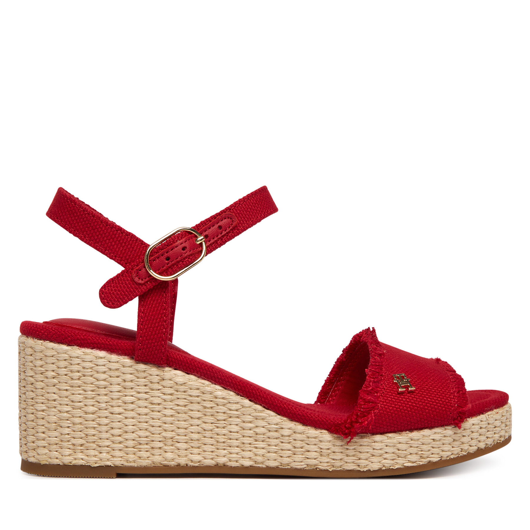 Tommy Hilfiger Sandały Mid Woven Wedge Espad Fringe FW0FW09470 Czerwony