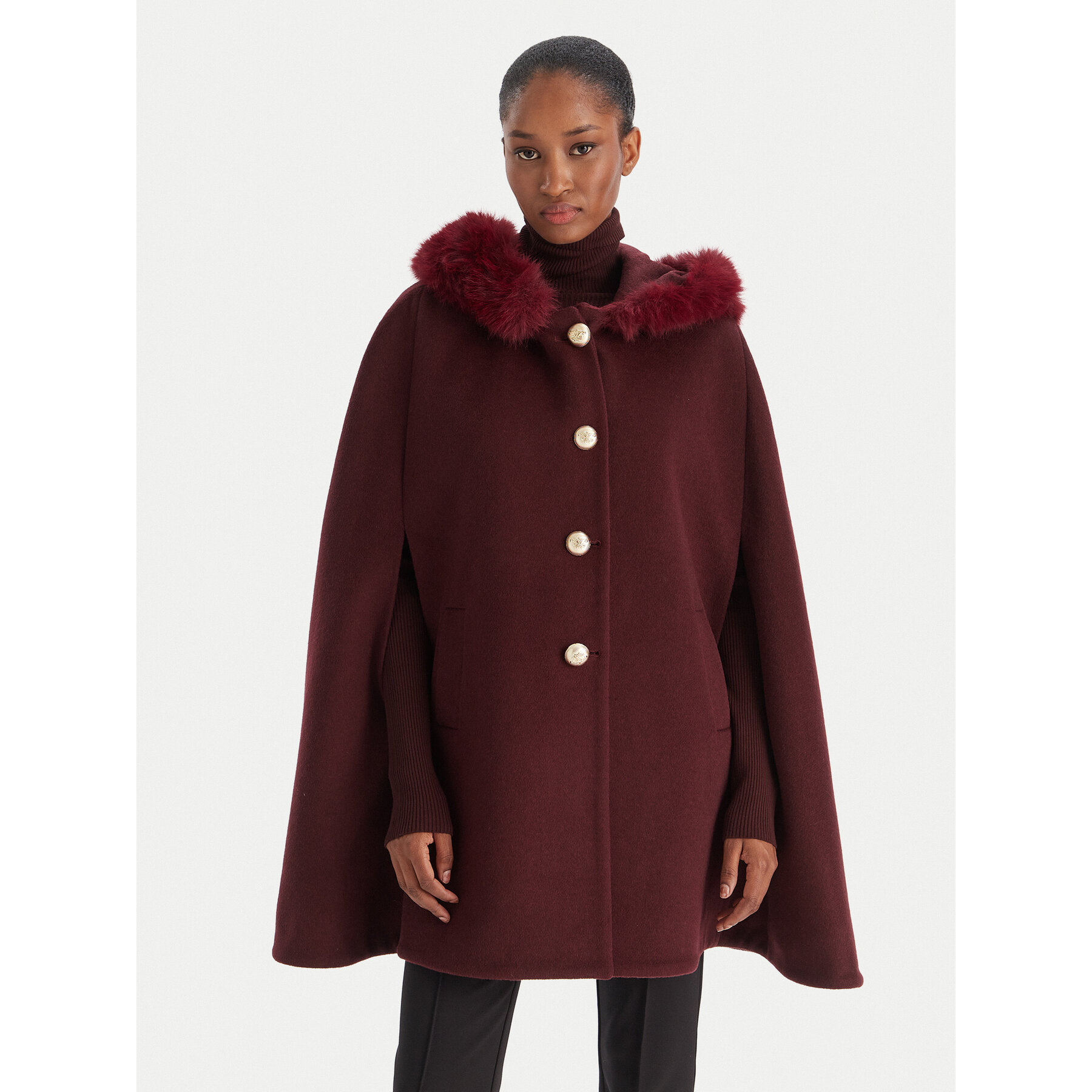 YES LONDON Płaszcz wełniany CD1223ECO Bordowy Regular Fit