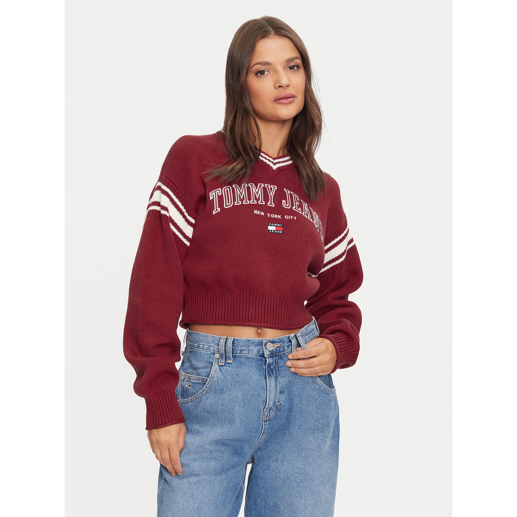 Tommy Jeans Sweter Varsity DW0DW18692 Czerwony Relaxed Fit