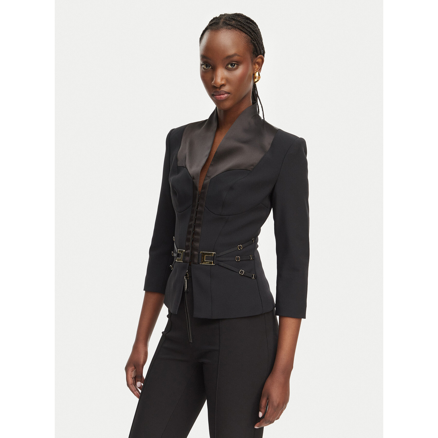 Elisabetta Franchi Marynarka GI-202-61E2-V590 Czarny Regular Fit