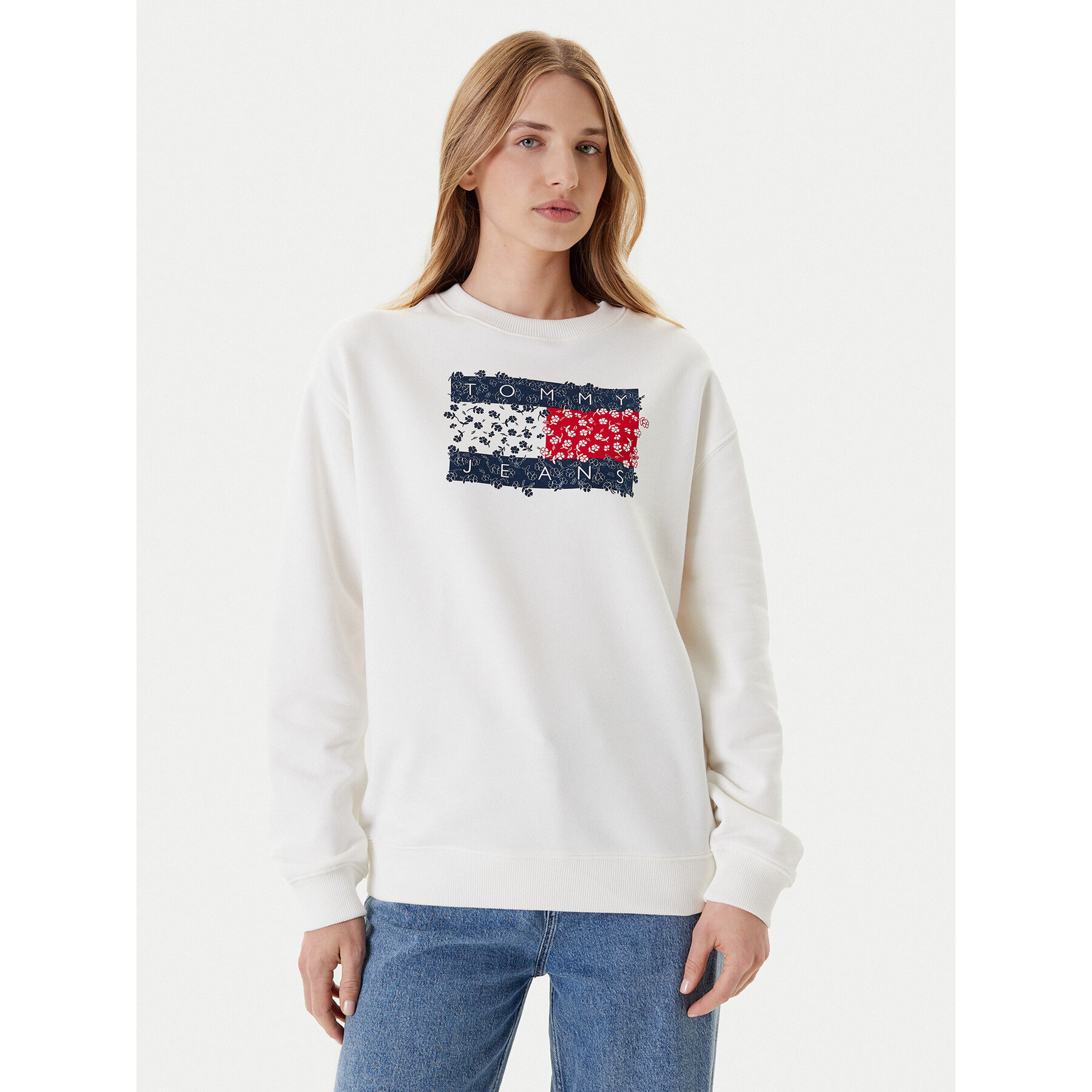 Tommy Jeans Bluza Floral Flag DW0DW20933 Biały Relaxed Fit