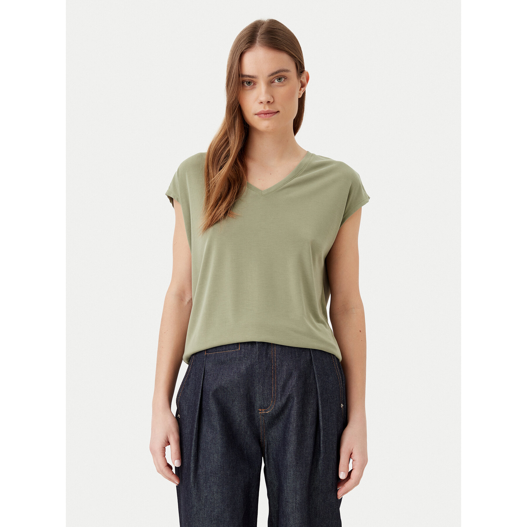 Vila T-Shirt Modala 14074847 Zielony Regular Fit