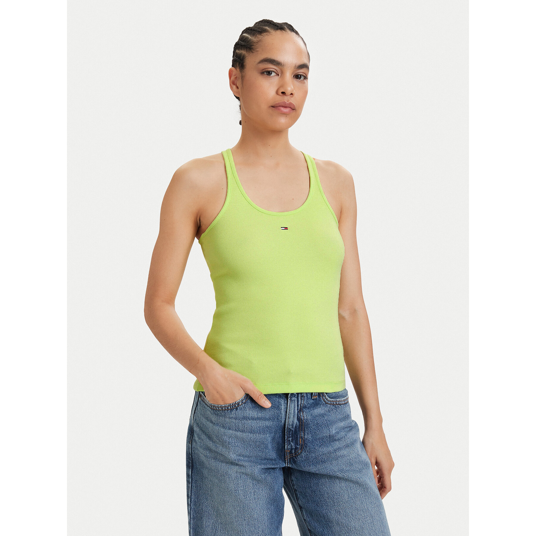 Tommy Jeans Top Racerback DW0DW22264 Zielony jasny Slim Fit