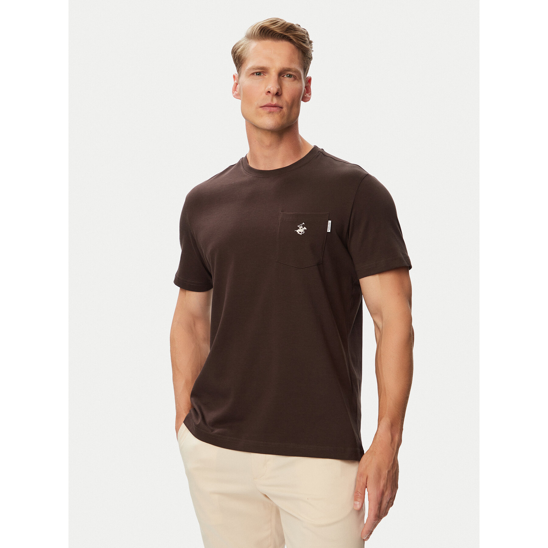 Beverly Hills Polo Club T-Shirt P-SS26M-TS414000 Brązowy Regular Fit