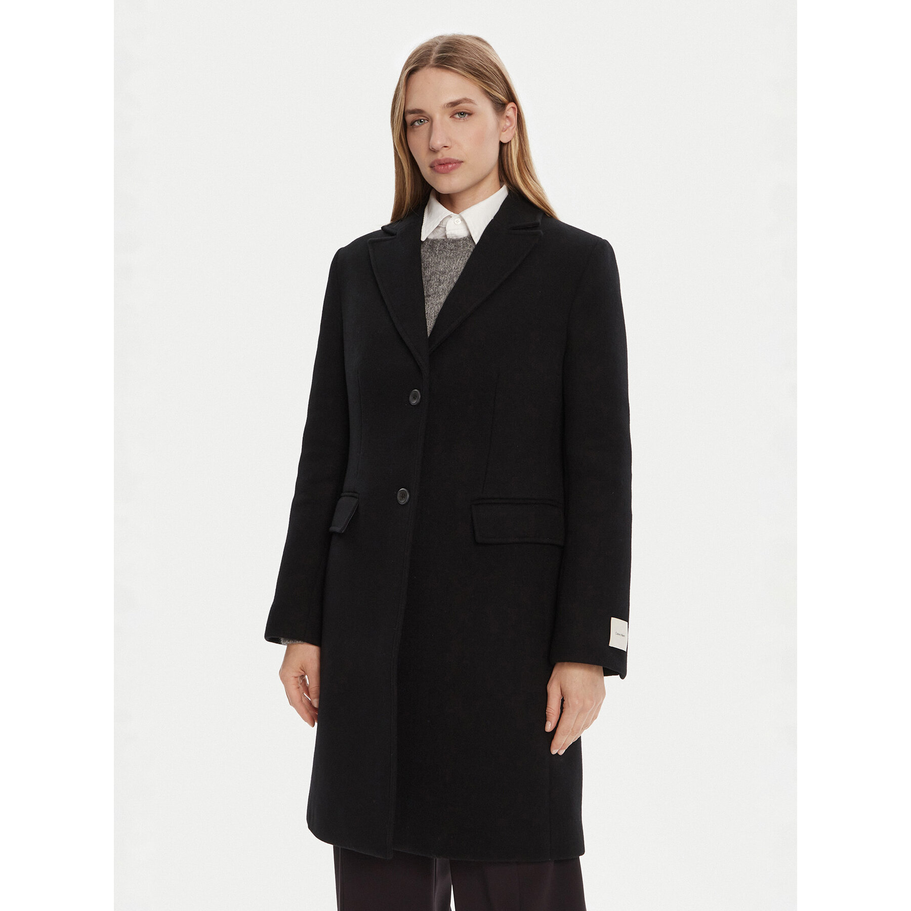 Calvin Klein Płaszcz wełniany LV044D558G Czarny Slim Fit
