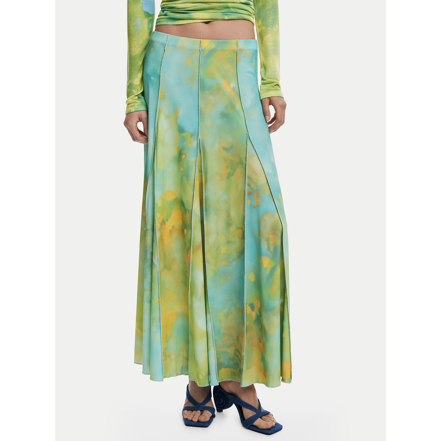 Desigual Spódnica maxi Desvanecer 25WWFK06 Zielony Regular Fit