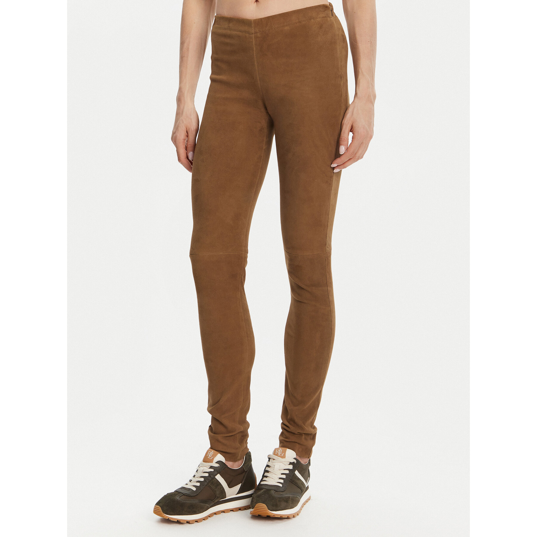 Serge Pariente Spodnie skórzane Strechy Vs Brązowy Slim Fit