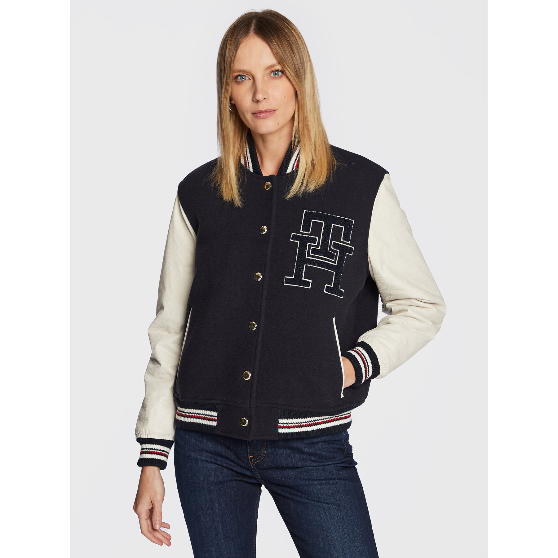 Tommy Hilfiger Kurtka bomber Blend WW0WW37308 Granatowy Regular Fit