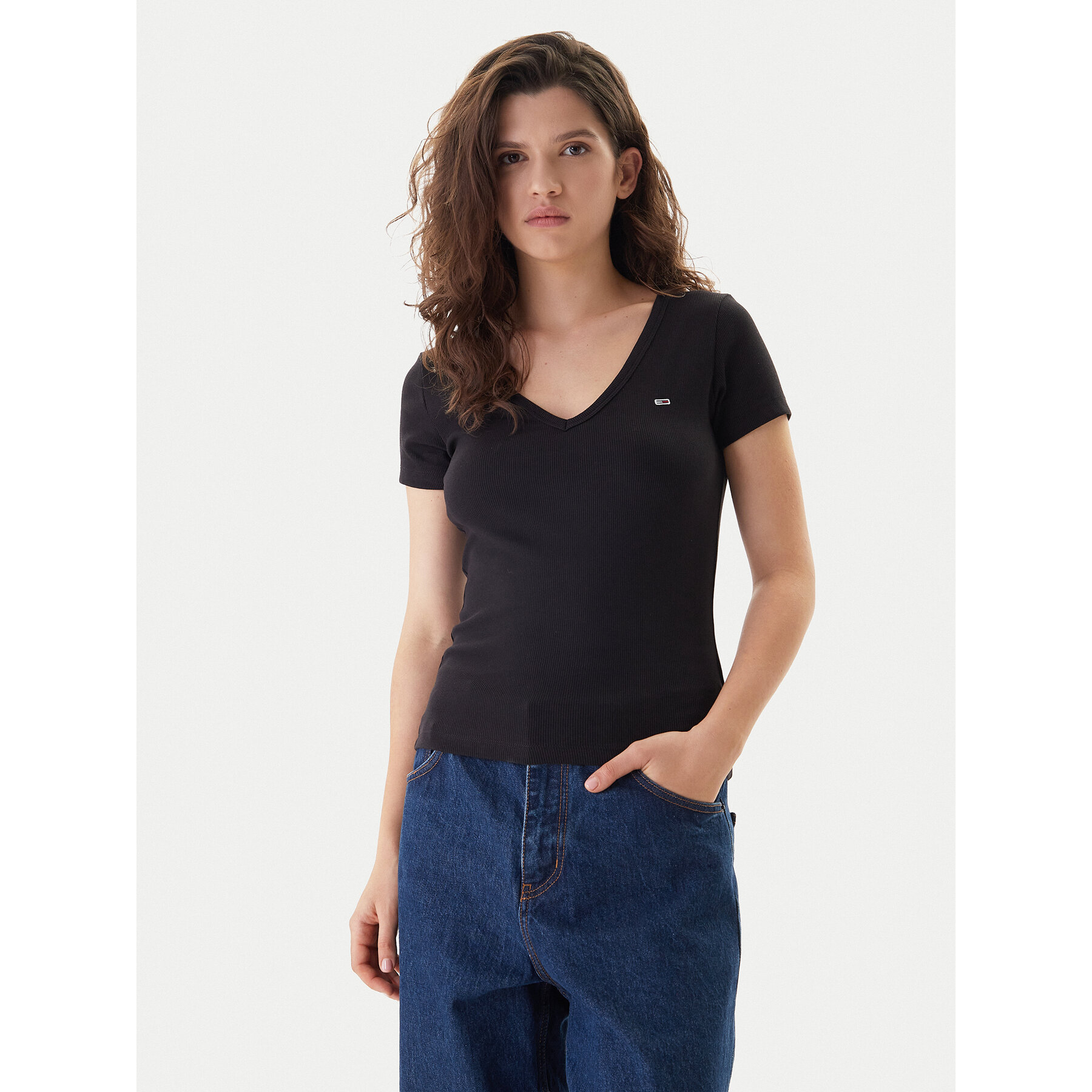 Tommy Jeans T-Shirt Essential DW0DW17385 Czarny Slim Fit