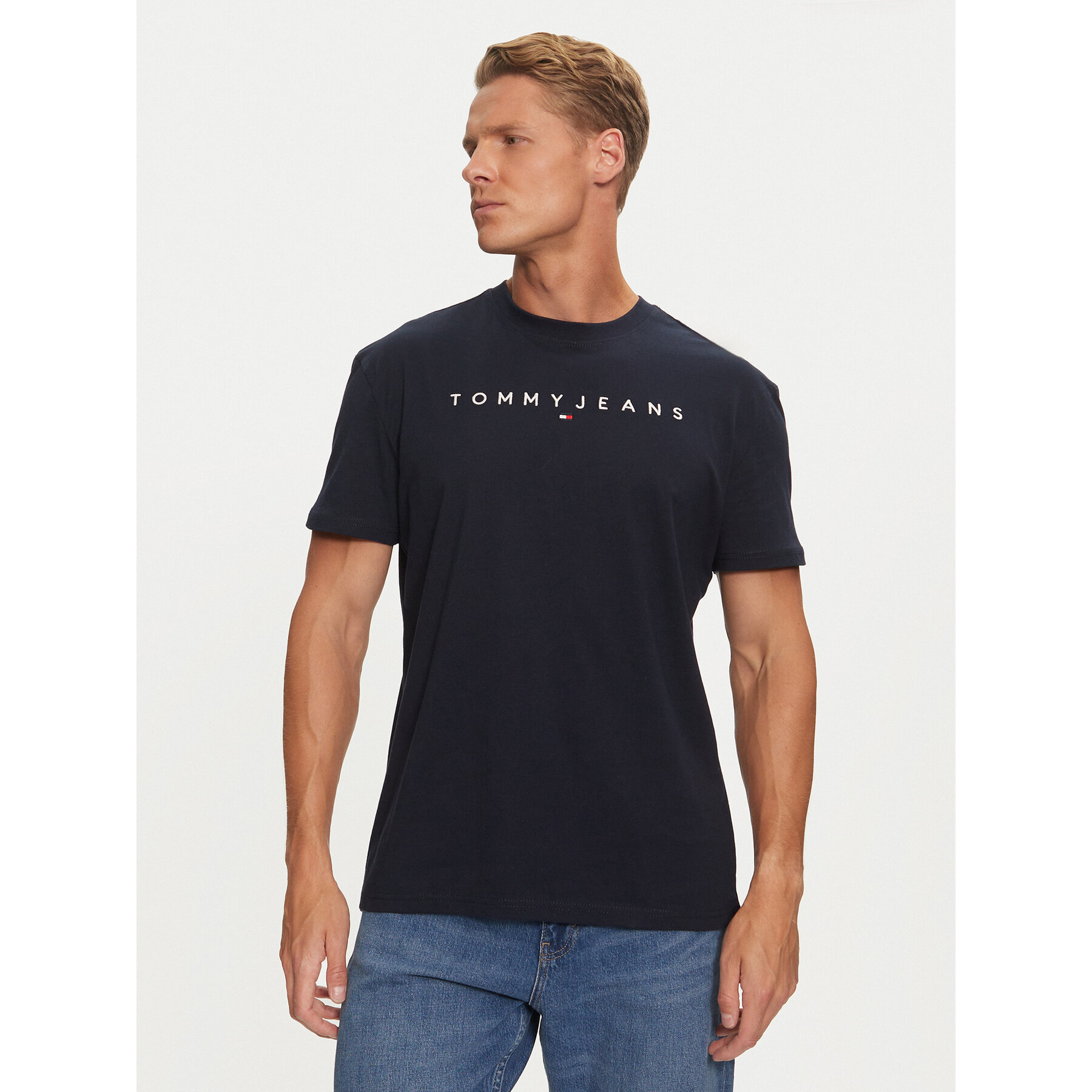 Tommy Jeans T-Shirt Linear Logo DM0DM20744 Granatowy Regular Fit