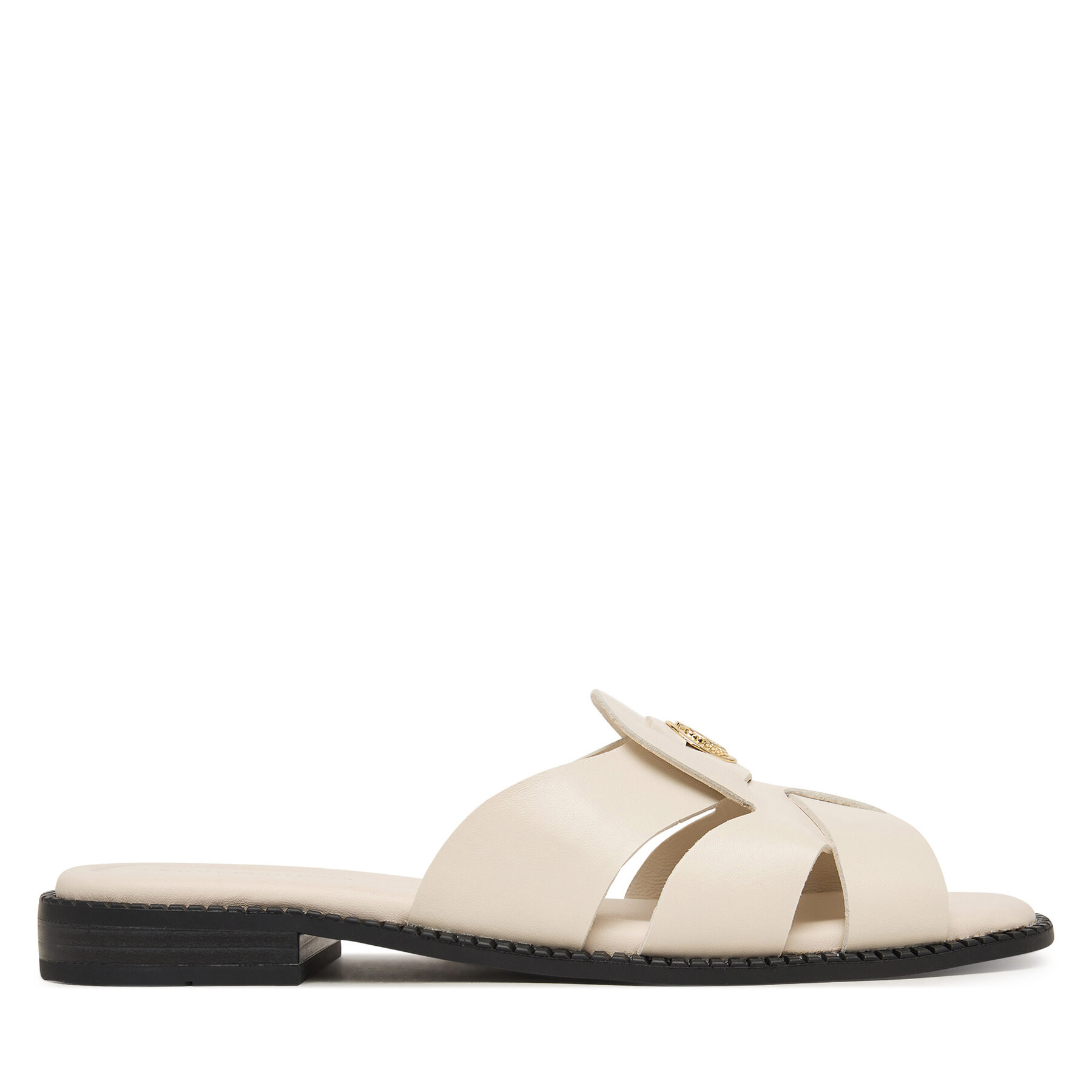 Tommy Hilfiger Klapki Leather Crest Square Toe Sandals FW0FW09126 Kremowy