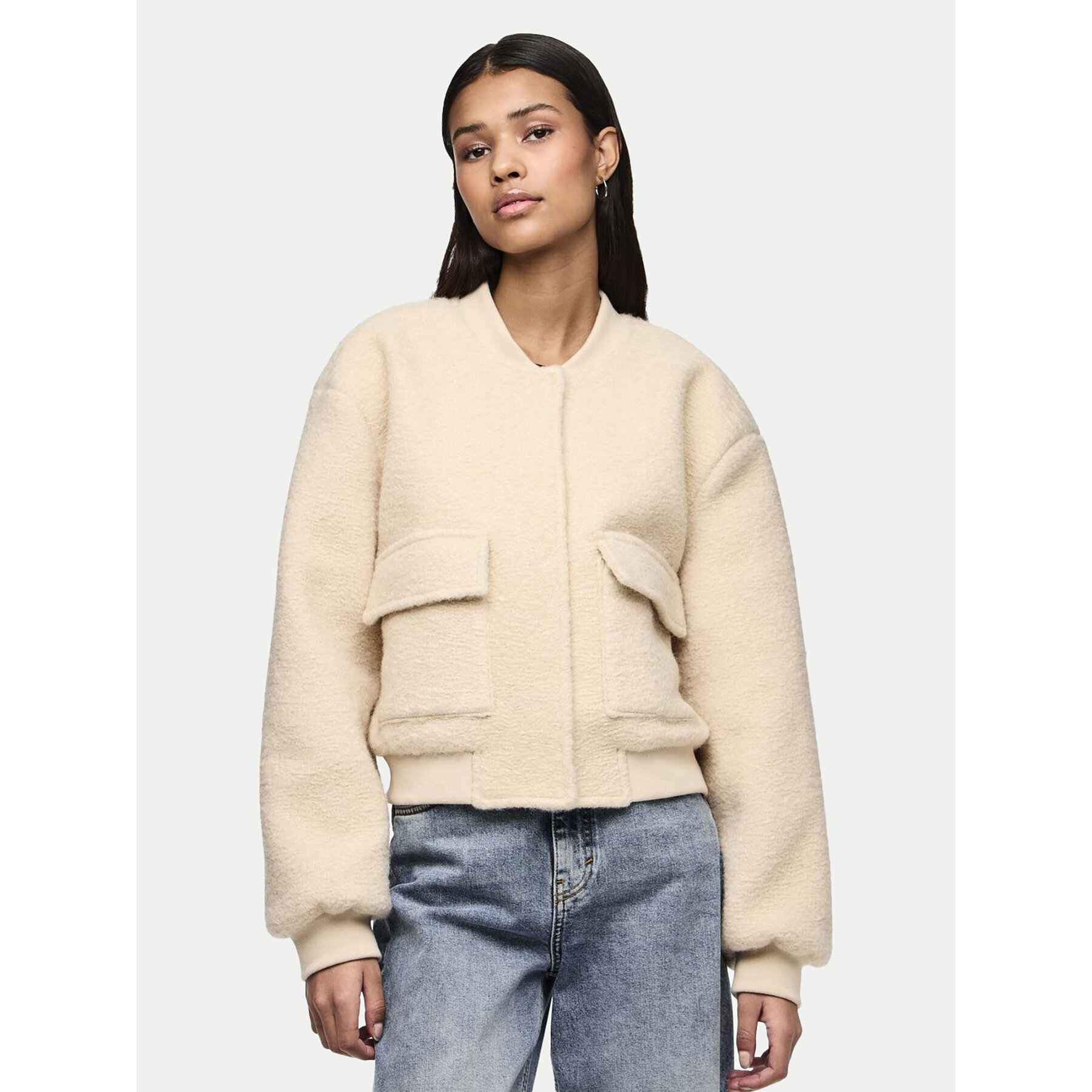 Pieces Kurtka bomber Fully 17152505 Kremowy Regular Fit
