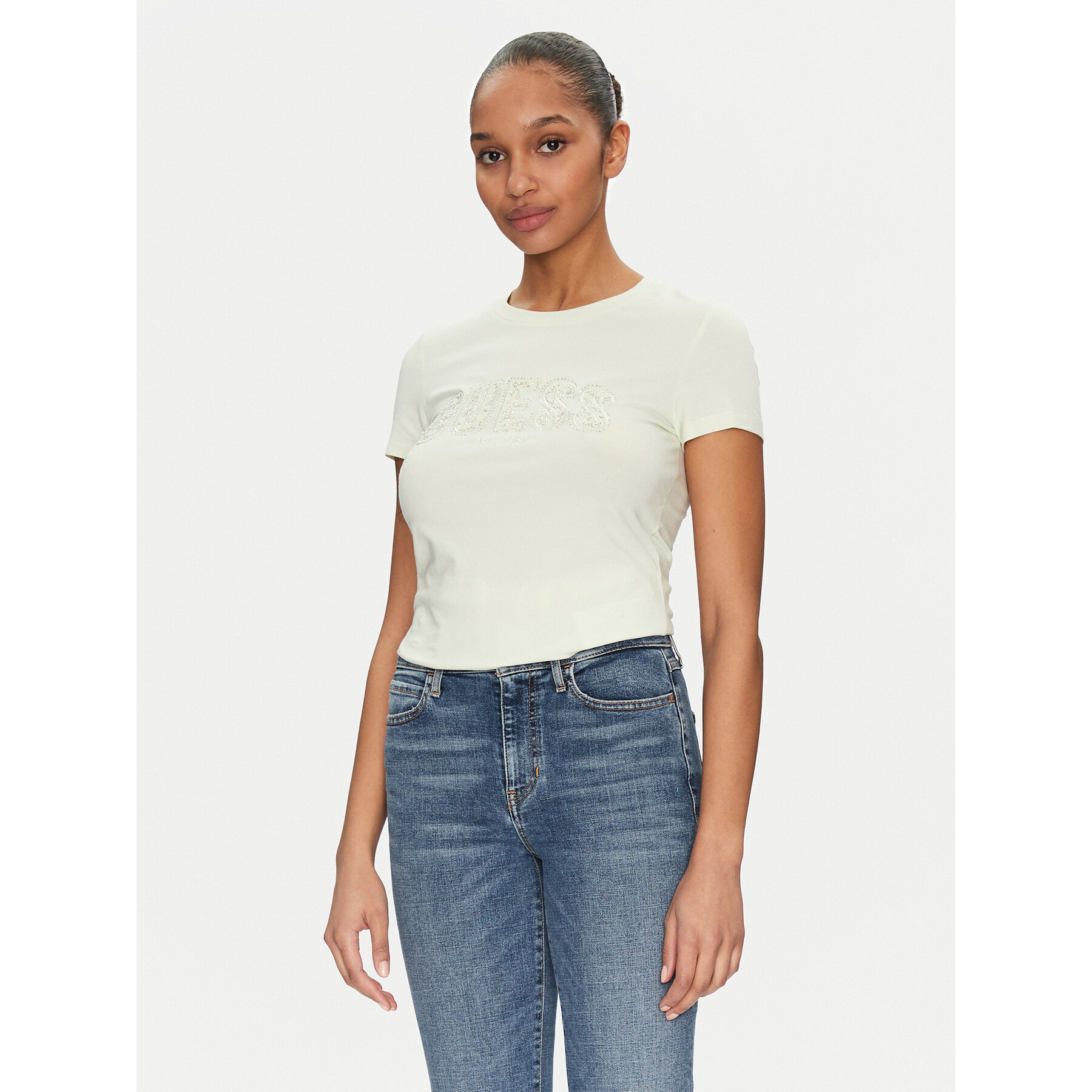 Guess T-Shirt W5GI04 J1314 Żółty Slim Fit