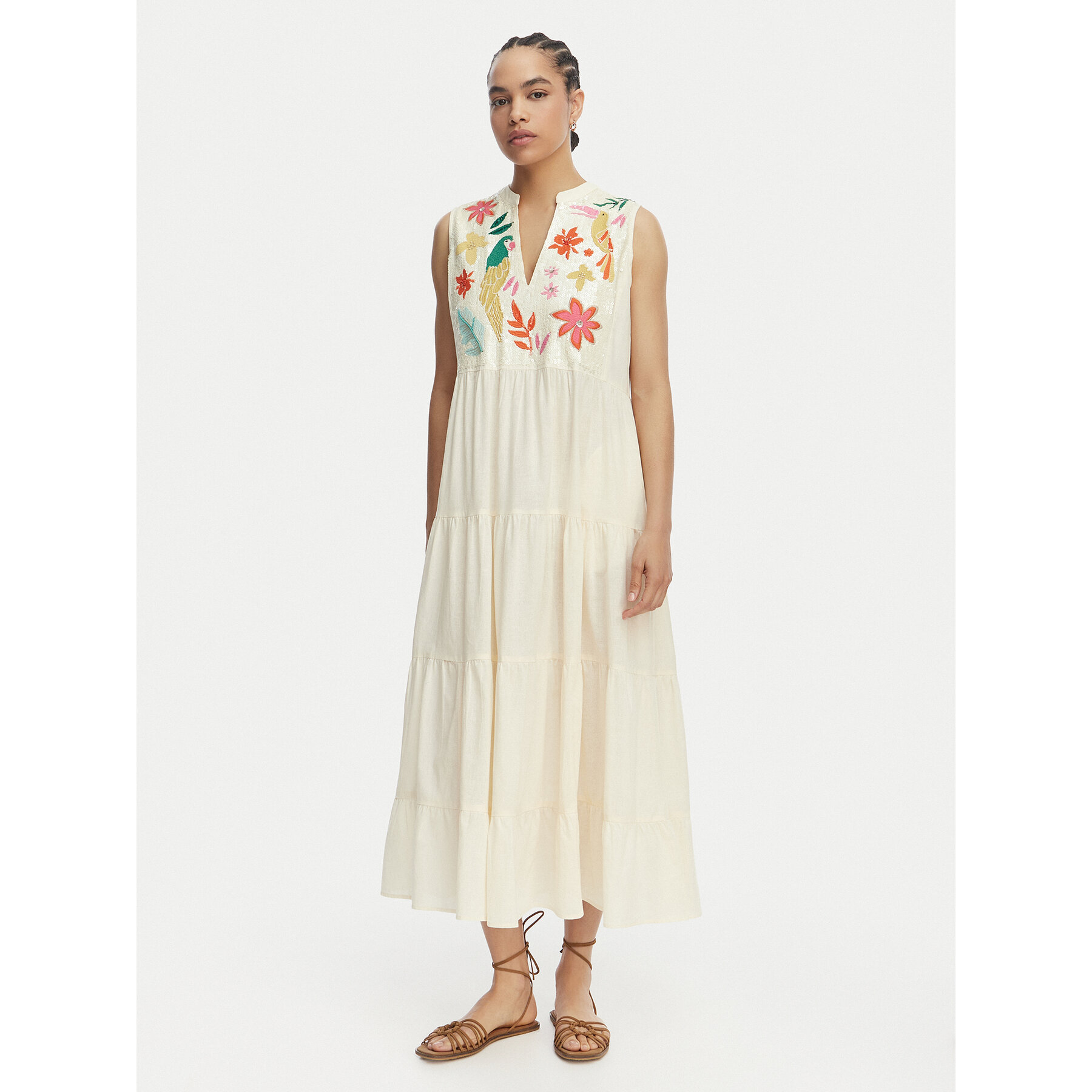 LOLA CASADEMUNT Sukienka letnia LS2616006 Kremowy Relaxed Fit