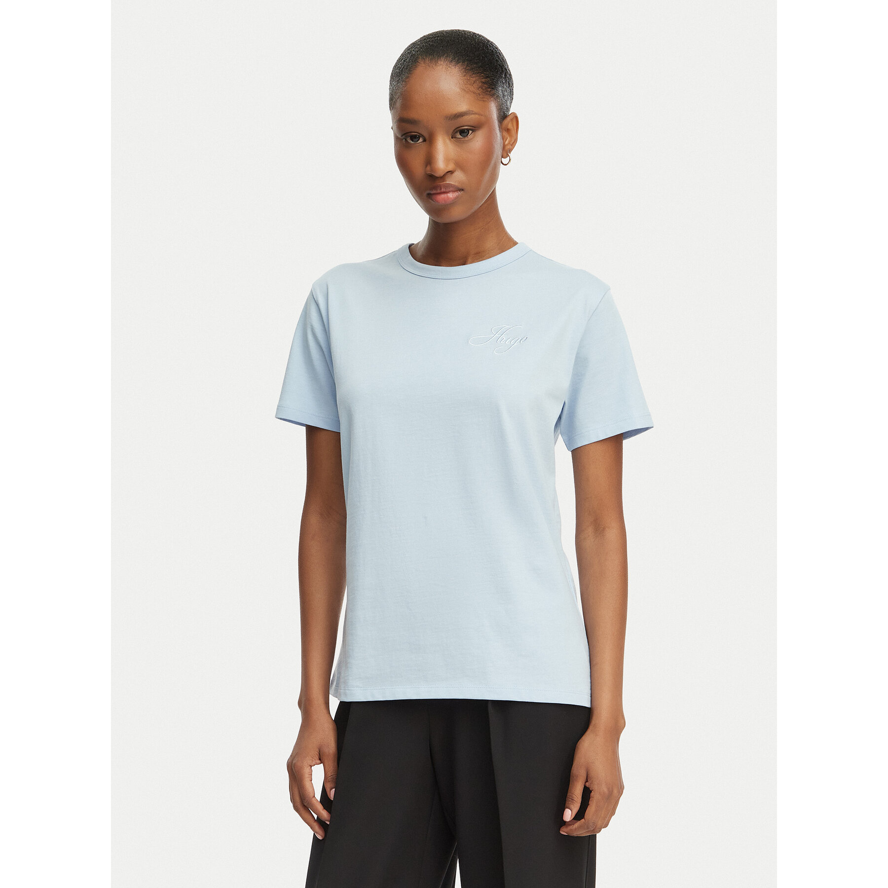 HUGO T-Shirt Damacia_7 50561233 Niebieski jasny Regular Fit