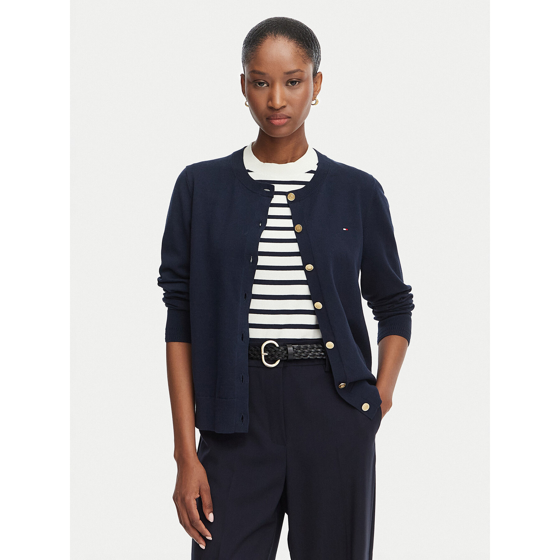 Tommy Hilfiger Kardigan Cable Fine WW0WW42370 Granatowy Regular Fit